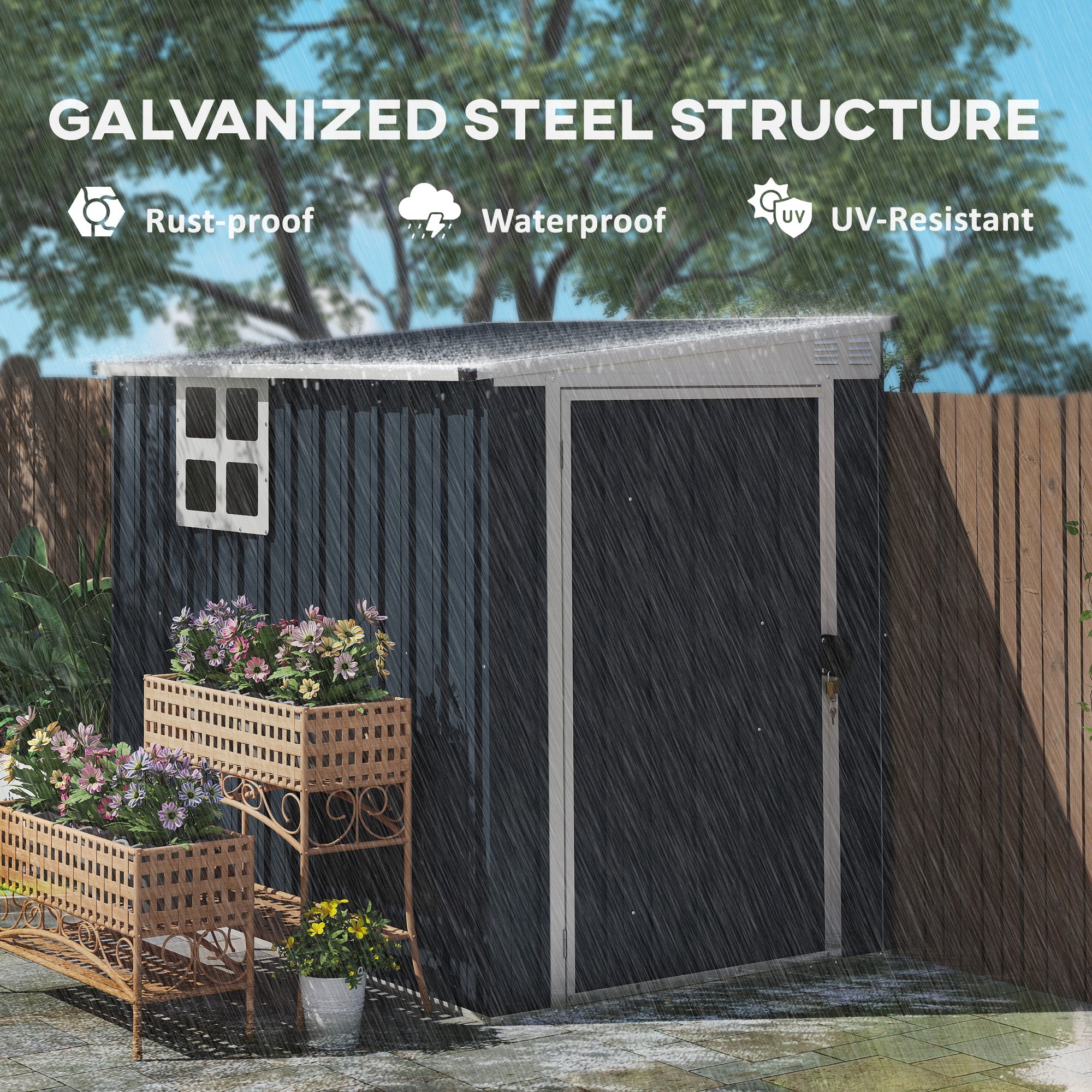 4' x 6' Outdoor Storage Shed, Metal Garden Shed with Window, 2 Vents and Lockable Door for Backyard, Garden, Patio Sheds at Gallery Canada