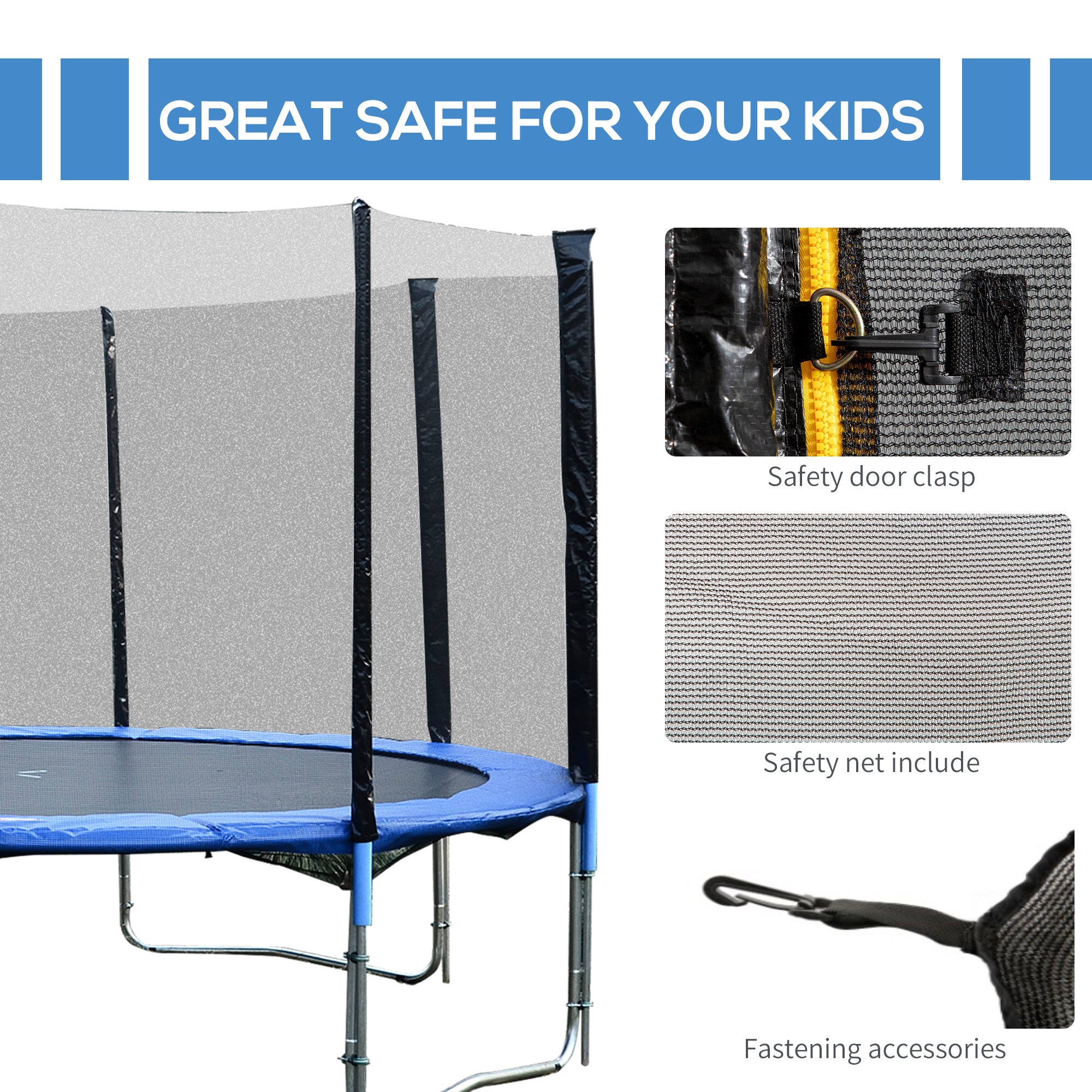 14 FT Trampoline Net Enclosure Trampolining Bounce Safety Accessories w/ 8 Poles Net Enclosure Only, Black Trampolines at Gallery Canada