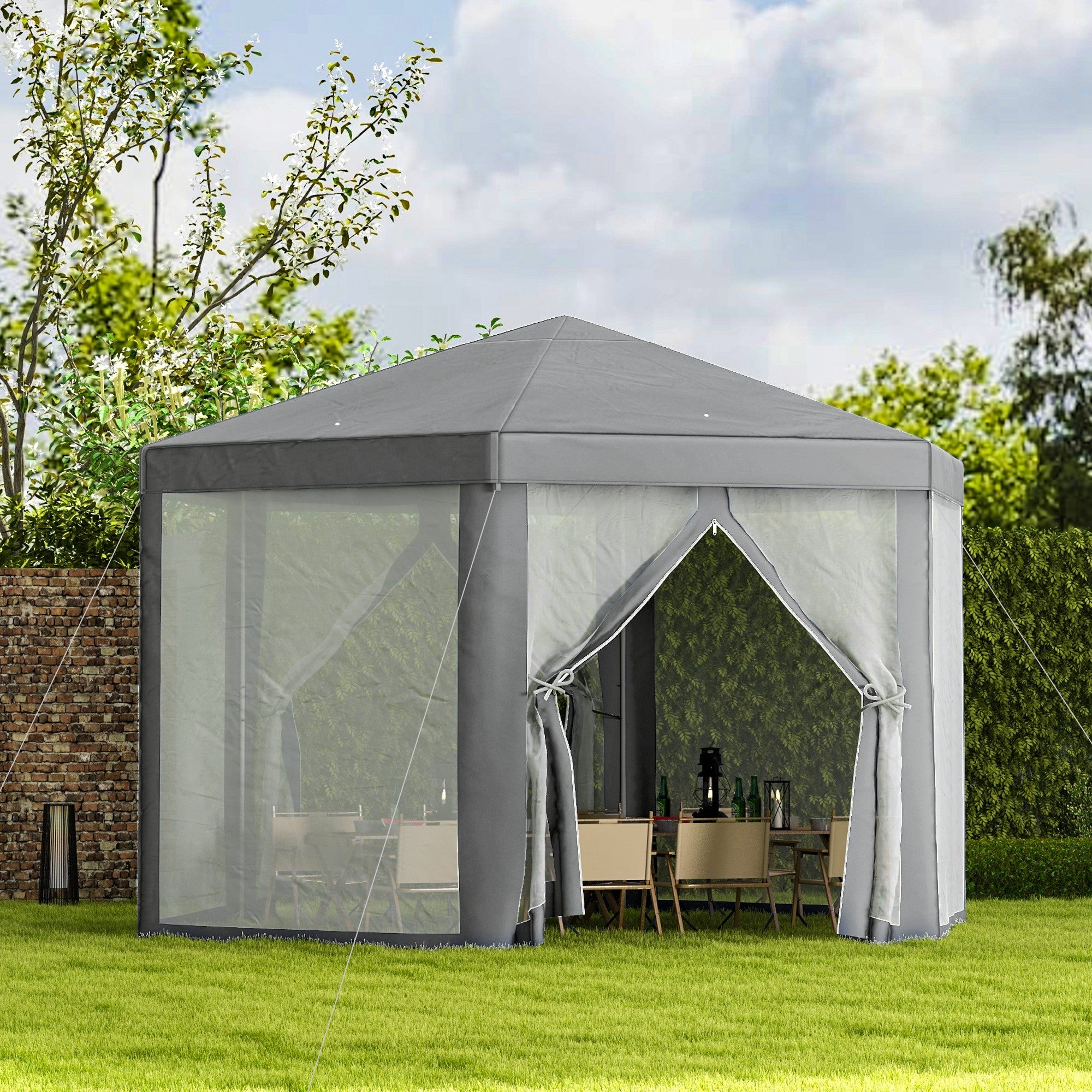 Hexagon Party Tent, Patio Gazebo with Netting Mesh, Dark Grey Canopy Tents at Gallery Canada
