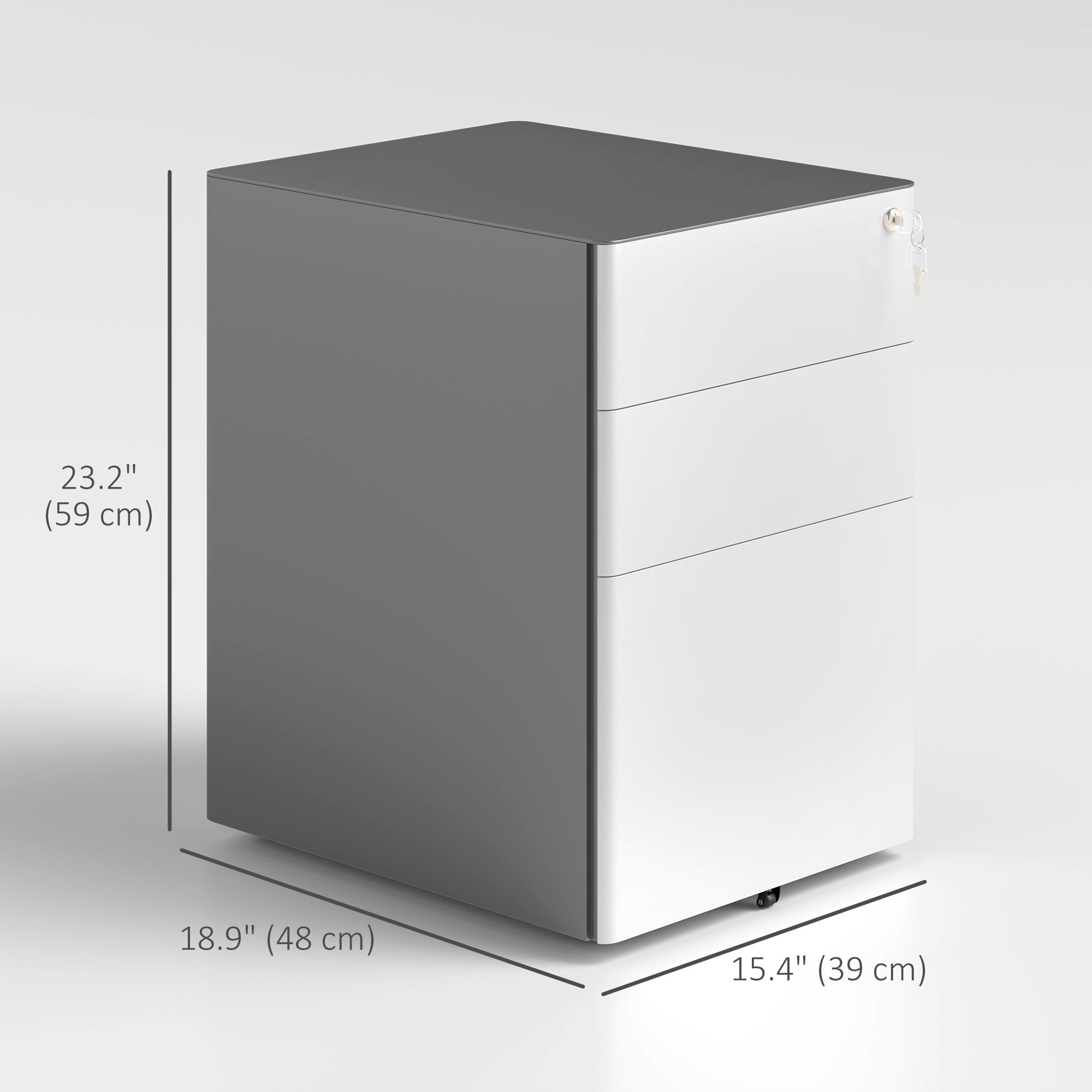 3 Drawer Filing Cabinet, Home Office Storage Cabinet with Wheels, Lock for A4, Letters, Legal-sized Files, Grey and White Office Cabinets & Cupboards at Gallery Canada