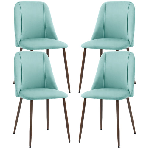 Upholstered Dining Chairs Set of 4, Velvet Accent Chair with Back and Wood-grain Steel Leg for Kitchen, Light Green