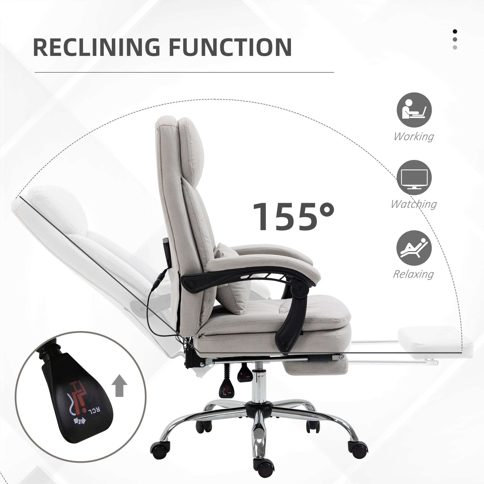 High Back Office Chair, Microfibre Computer Desk Chair with Lumbar Support Pillow, Foot Rest, Reclining Back, Arm, Light Grey Executive & Manager Chairs   at Gallery Canada