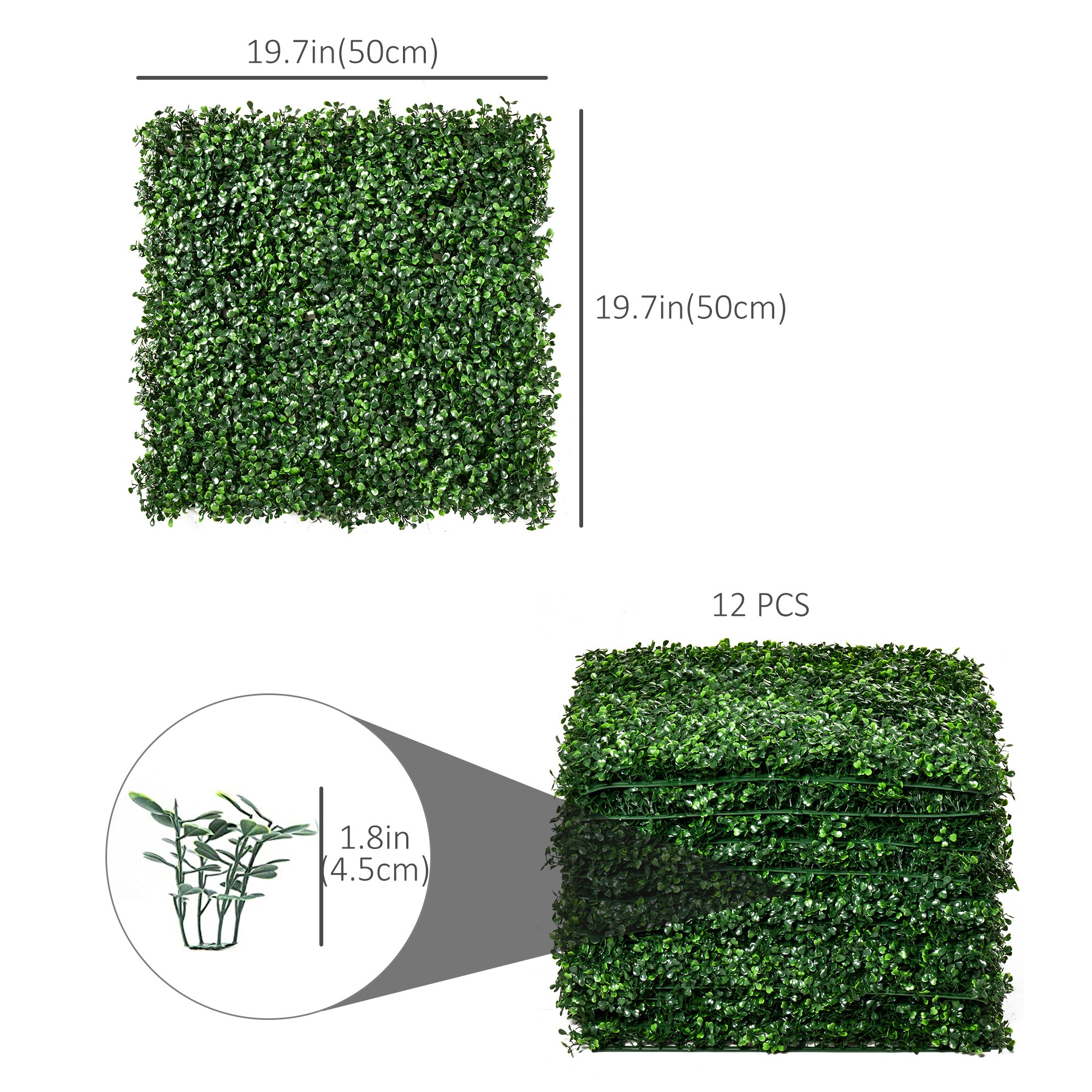 12-Piece Milan Artificial Grass, Fake Green Wall Grass with Water Drainage for Home, Garden, Light Green, 19.75
