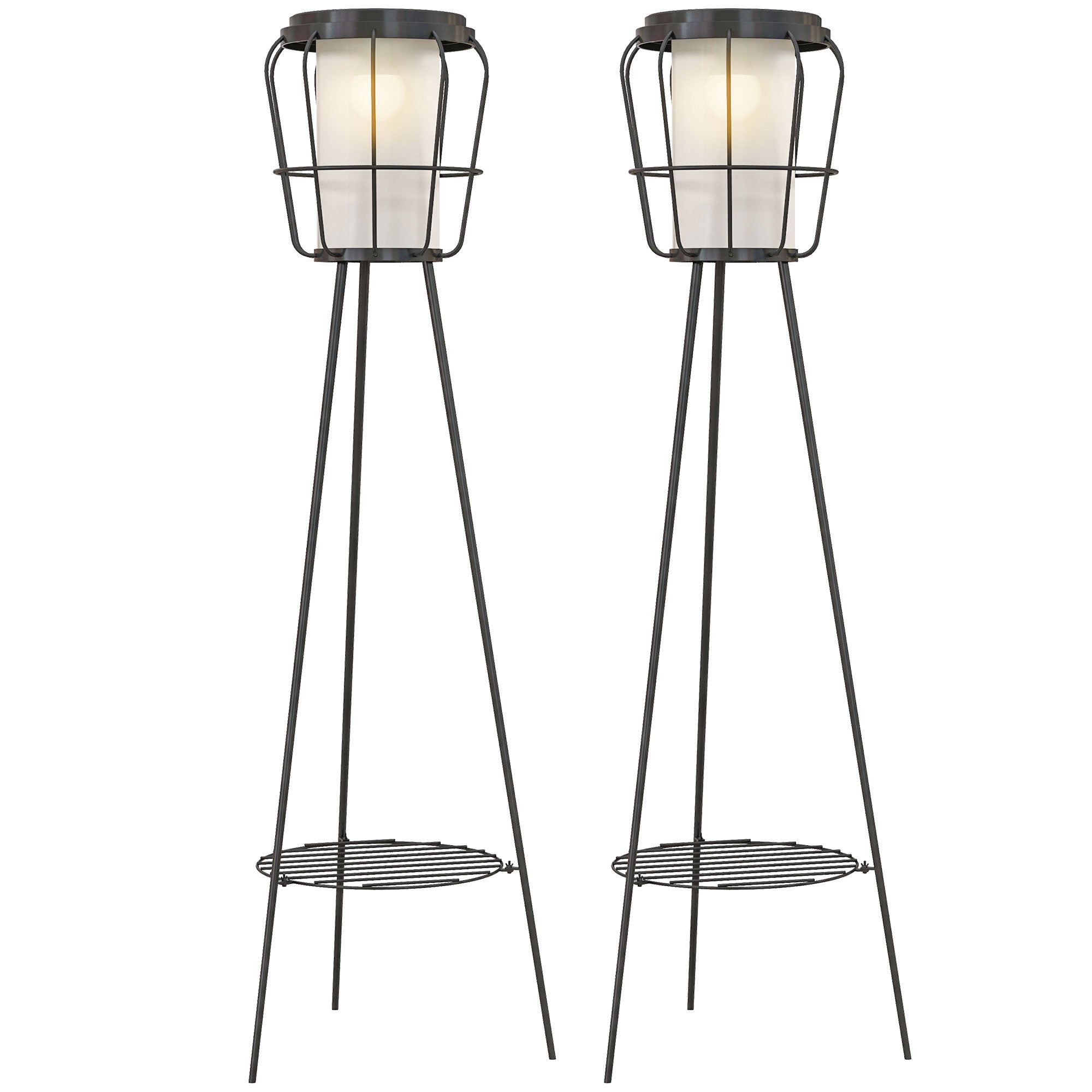 Set of 2 Solar or USB Rechargeable Lamp Set LED Accent Lantern Light with Bottom Shelf for Garden Porch Lawn Solar Post Lamps Black, Cream White at Gallery Canada