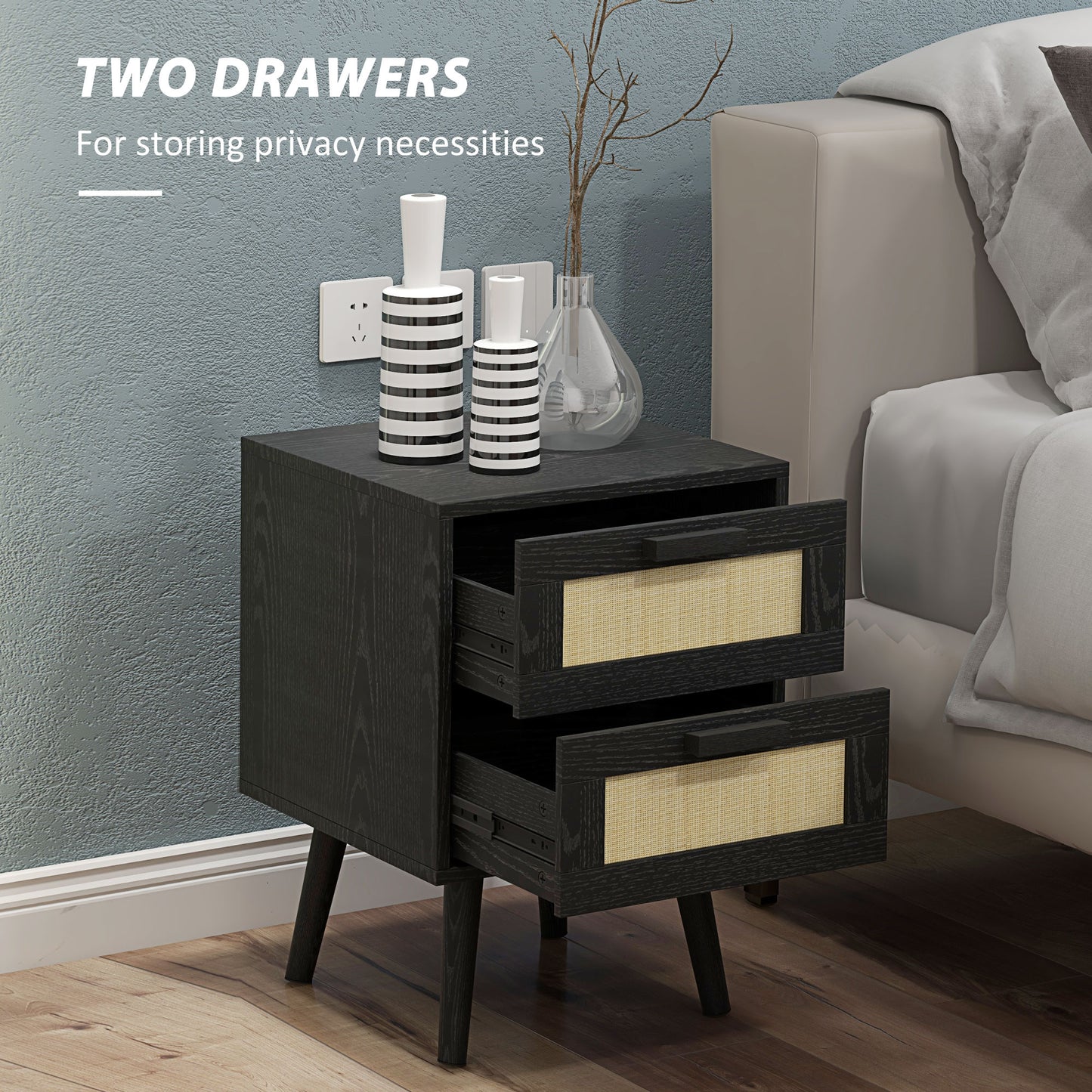 Soho Nightstands Set of 2, Bedside Tables with 2 Drawers for Living Room, Bedroom, Black Bedside Tables   at Gallery Canada