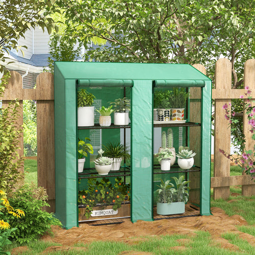 Portable Mini Greenhouse Green House with 3 Tier Shelves, Reinforced PE Cover, Roll-up Doors, 56.3