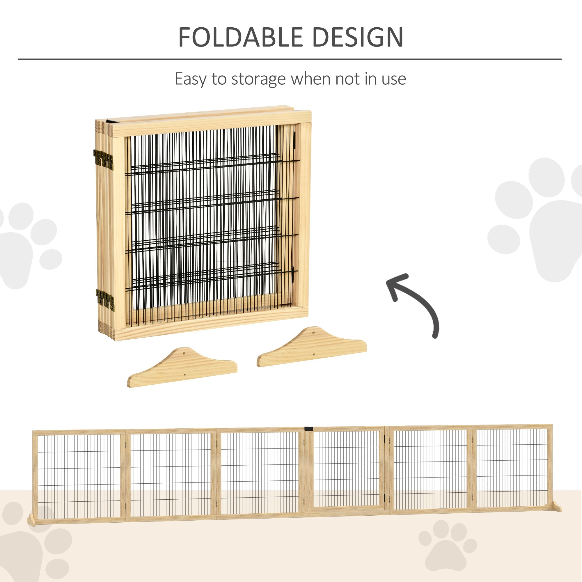 6-Panel Foldable Wooden Pet Gate with Support Feet for Small & Medium Dogs, Natural Houses, Kennels & Pens   at Gallery Canada