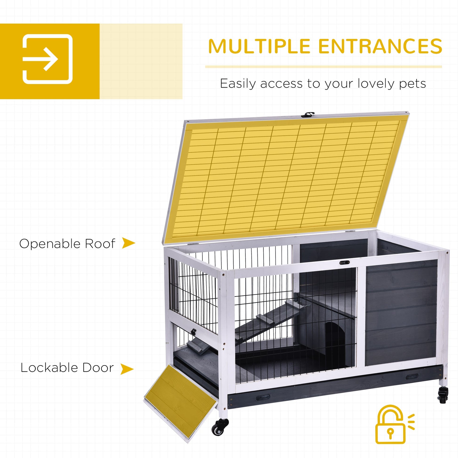 Wooden Indoor Rabbit Hutch Elevated Cage Habitat with Enclosed Run with Wheels, Ideal for Rabbits and Guinea Pigs, White - Gallery Canada