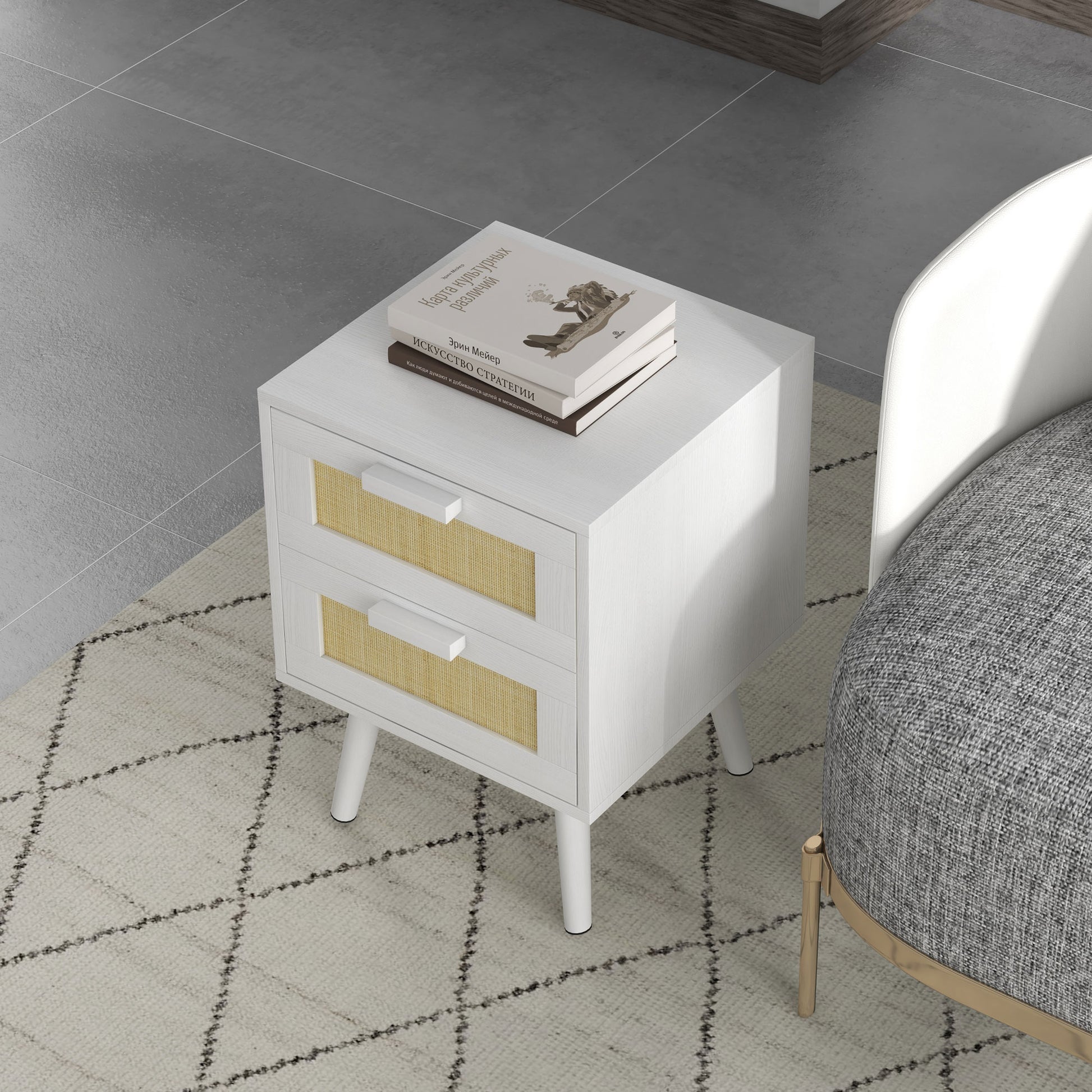 Soho Nightstands Set of 2, Bedside Tables with 2 Drawers for Living Room, Bedroom, White Bedside Tables   at Gallery Canada