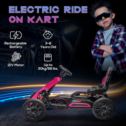 Electric Go Kart, 12V Outdoor Racer Car for Kids, with Forward Backward, Adjustable Speed, Ages 3-8 Years Old, Pink Electric Toy Cars   at Gallery Canada