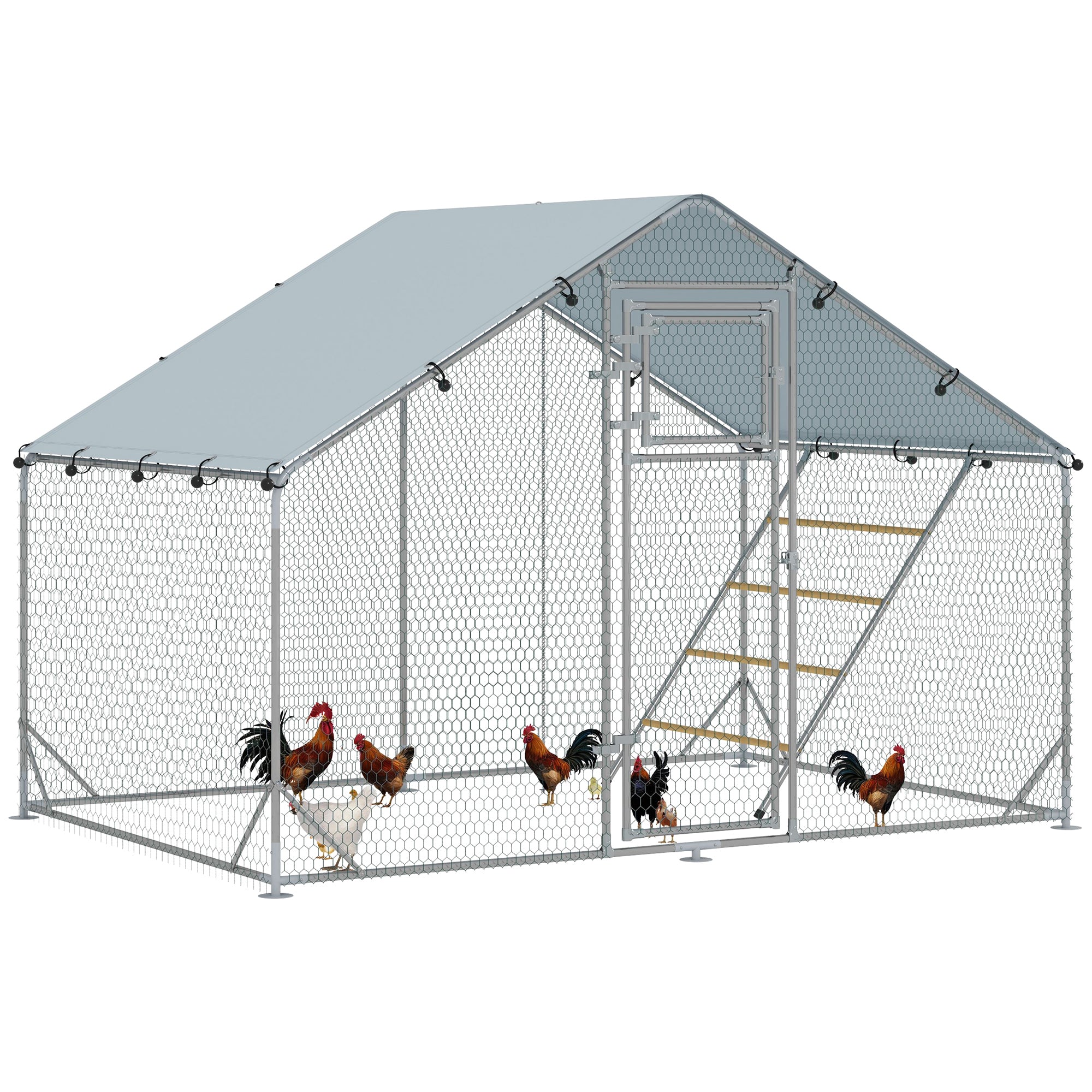 Large Metal Chicken Run with Waterproof &; UV-Resistant Cover, Feeding Door, Hanging Feeder, Perch for 6-8 Chickens Chicken Coops at Gallery Canada