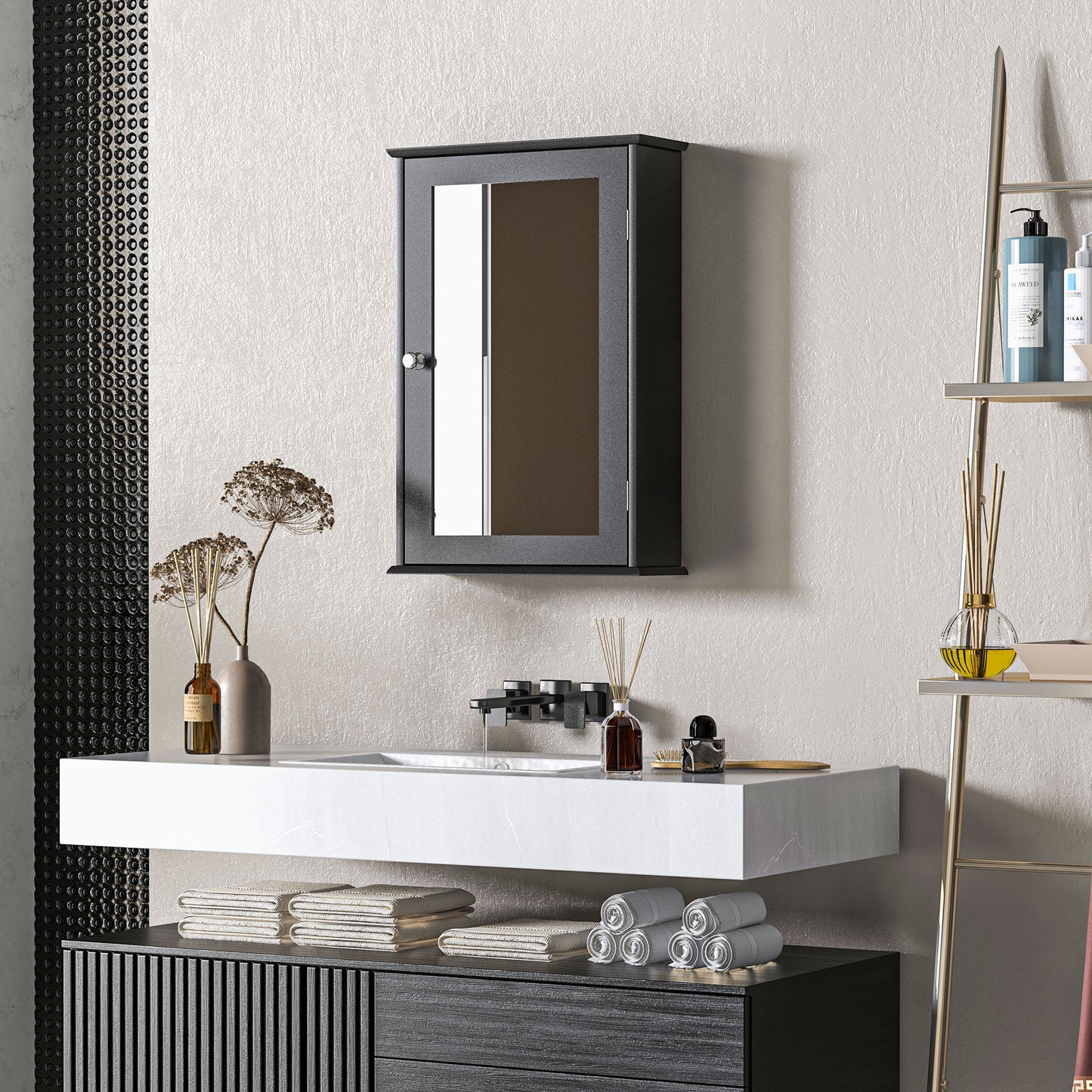 Bathroom Mirror Cabinet, Wall Mounted Medicine Cabinet with Door and Shelves, Black Mirror Medicine Cabinets at Gallery Canada