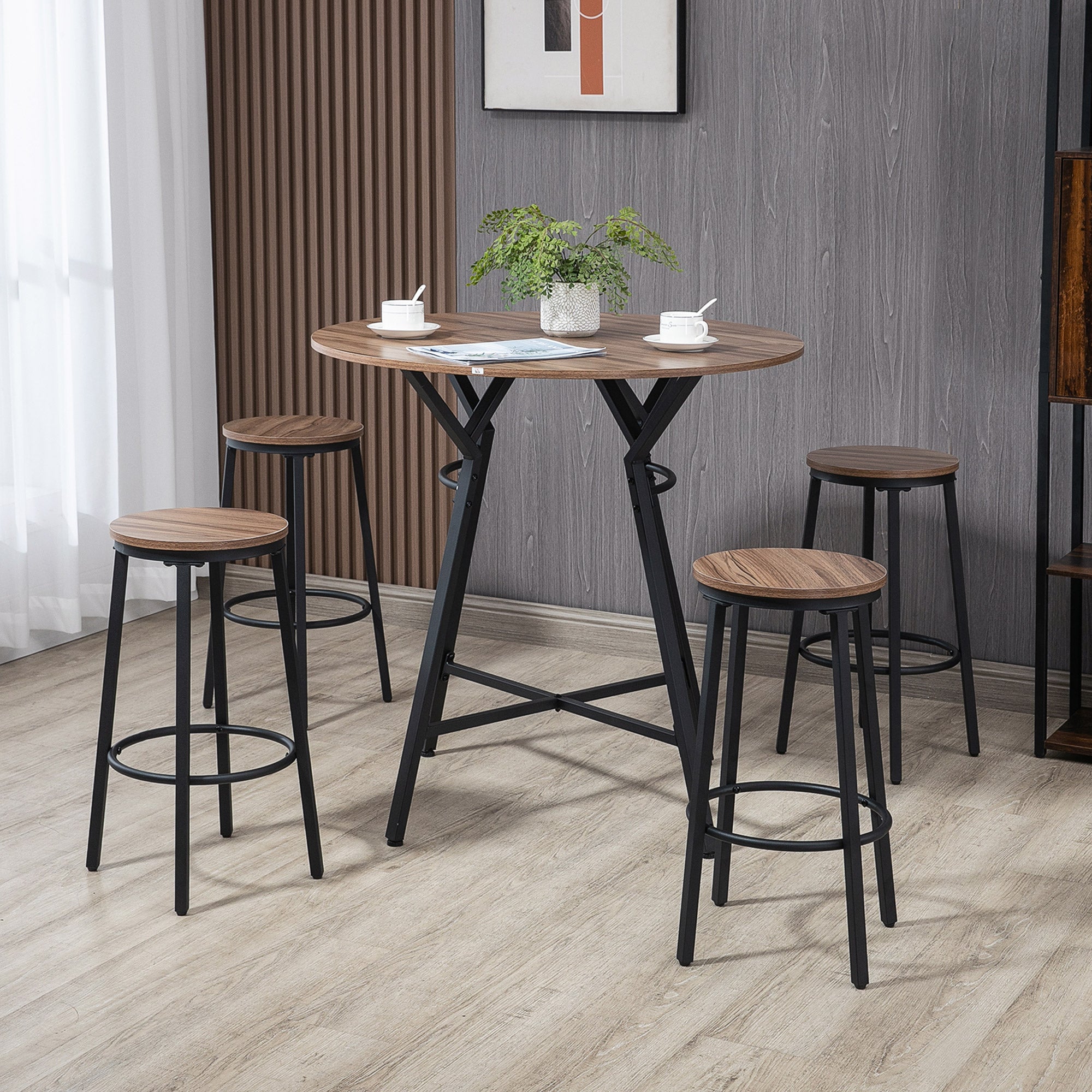 5-Piece Counter Height Bar Table and Chairs, Round Dining Table and Chairs Set for 4, Pub Table and Chairs Bar Sets   at Gallery Canada