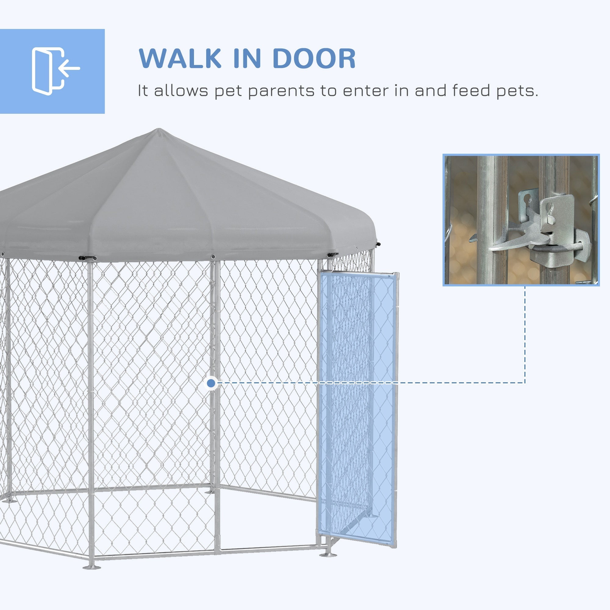 9.2' x 8' x 7.7' Outdoor Dog Kennel Dog Run with Waterproof, UV Resistant Cover for Medium Large Sized Dogs, Silver Houses, Kennels & Pens   at Gallery Canada