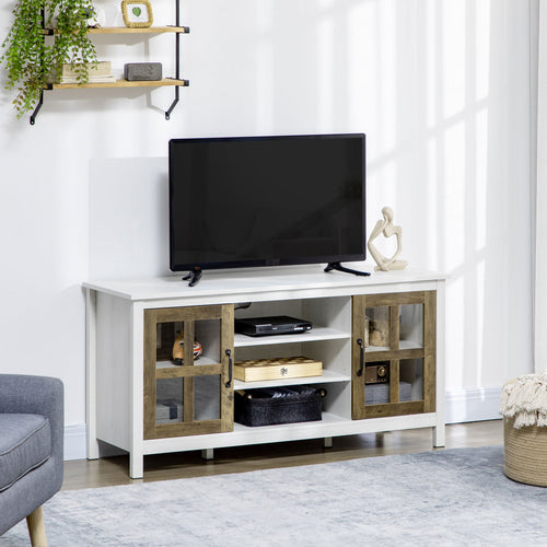 TV Stand for TVs up to 55 Inches, TV Cabinet with Adjustable Shelves and Cable Holes, TV Bench for Living Room, White