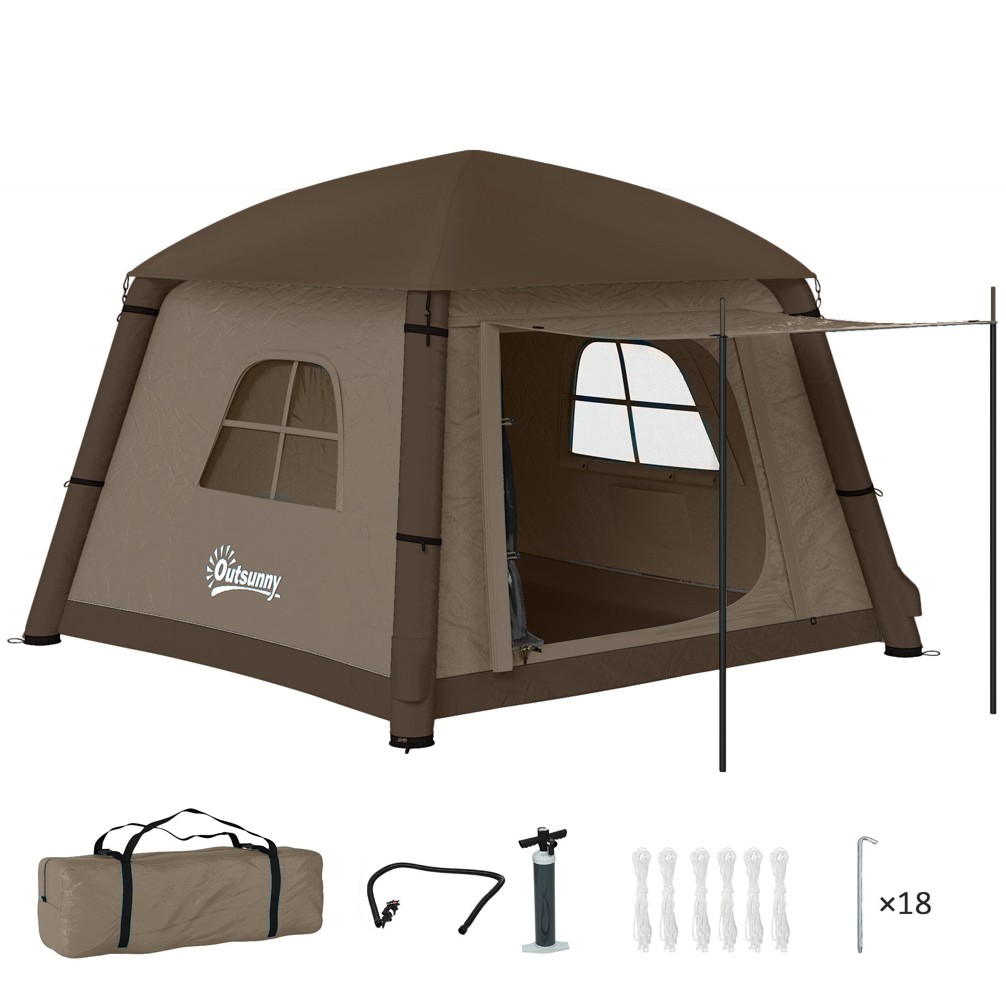 Inflatable Camping Tent, 1/2 Person Glamping Tent with Hand Pump, Blow Up Tent with Doors, Carry Bag, Khaki and Brown Camping Tents at Gallery Canada