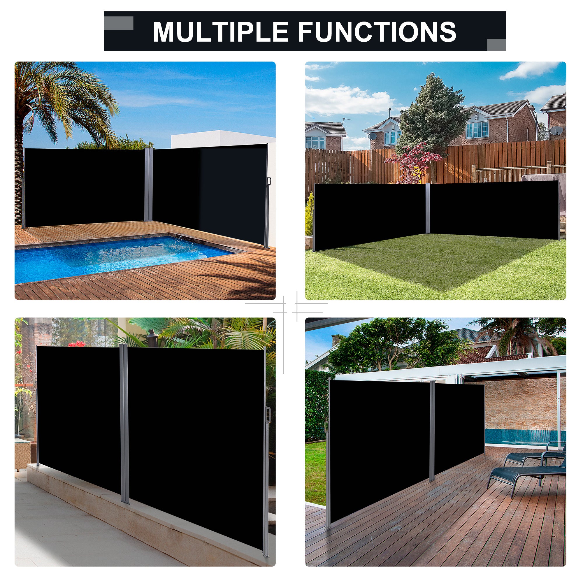Patio Retractable Double Side Awning, Folding Privacy French Screen Fence, Privacy Wall Corner Divider, Garden Outdoor Sun Shade Wind Screen, Indoor Room Divider, Black Side Awnings at Gallery Canada