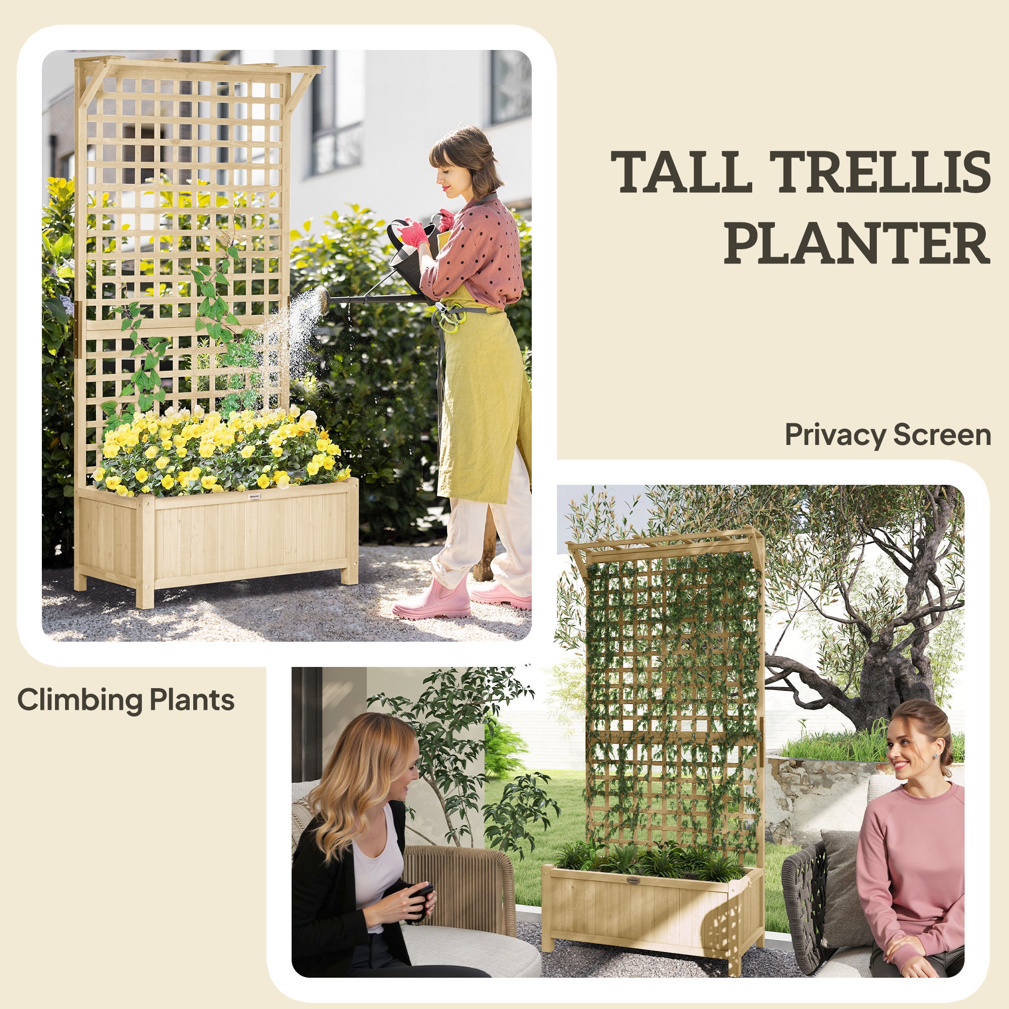 Wood Planter with Trellis for Vine Climbing, Raised Garden Bed, Privacy Screen for Backyard, Patio, Deck, Natural Wood Raised Garden Beds at Gallery Canada