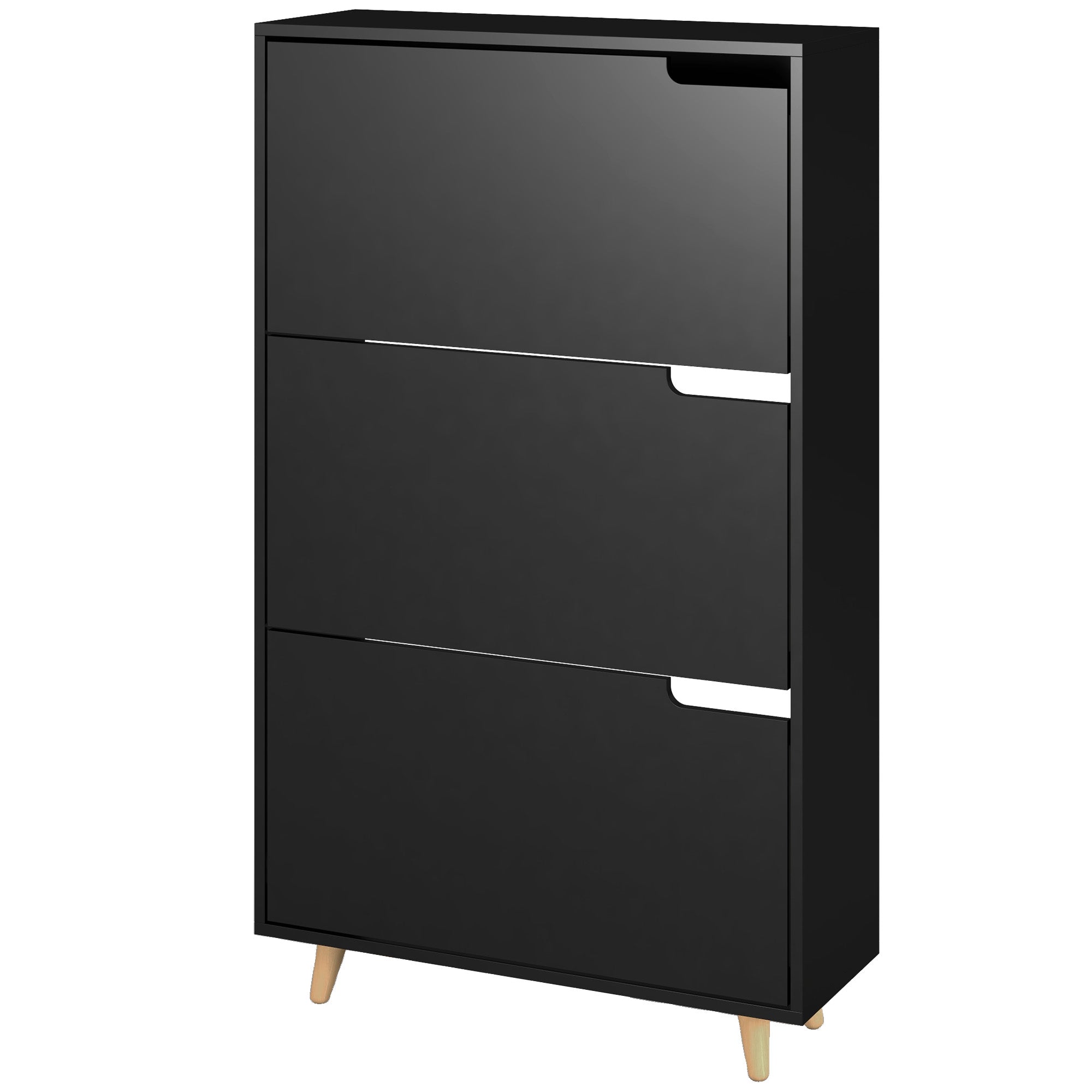 Slim Shoe Storage Cabinet with 3 Flip Drawers and Adjustable Shelves, Shoe Cabinet for 18-24 Pairs, Black Shoe Storage Cabinets & Racks   at Gallery Canada