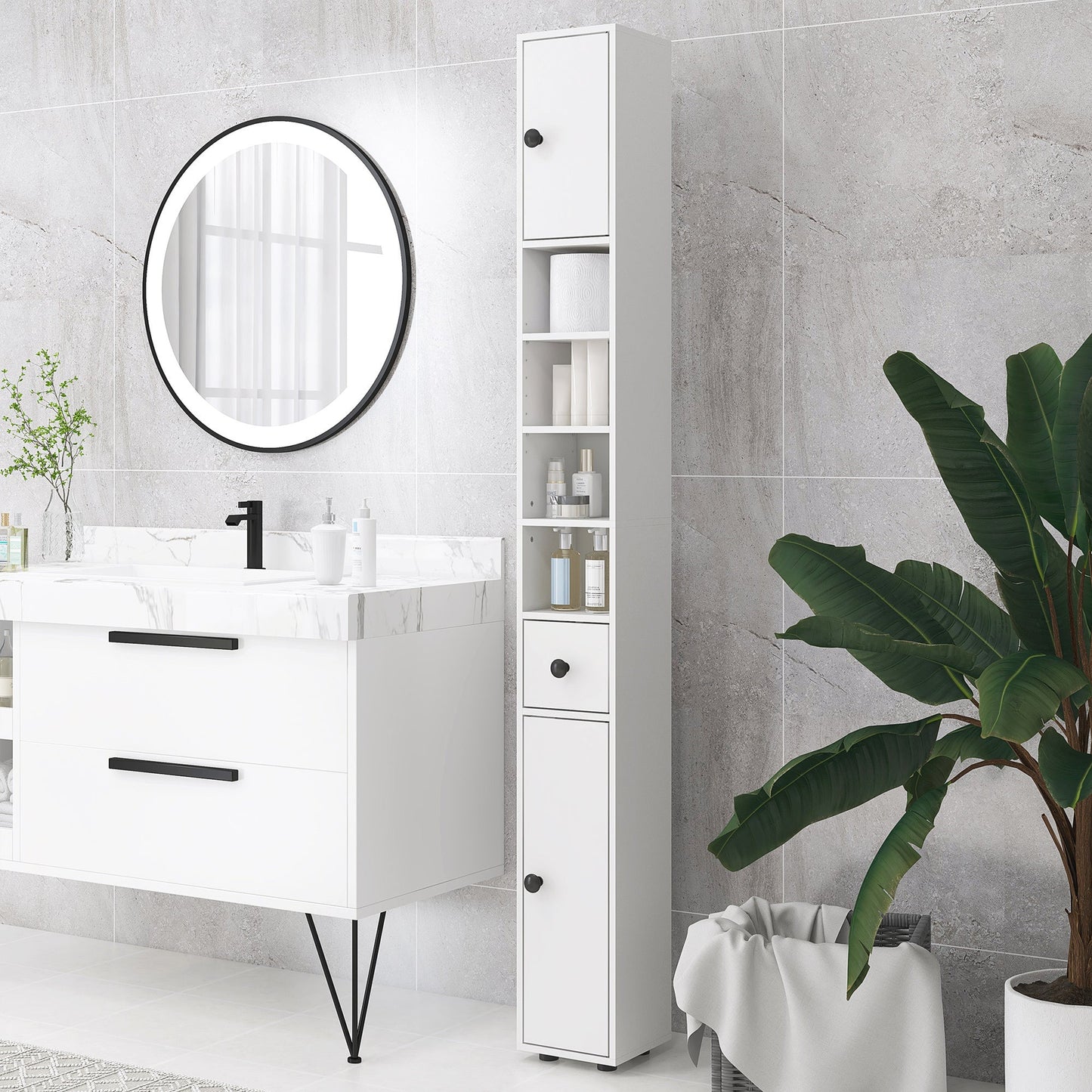 Tall 71" Bathroom Storage Cabinet with Adjustable Shelves and 2 Doors, White Bathroom Cabinets   at Gallery Canada