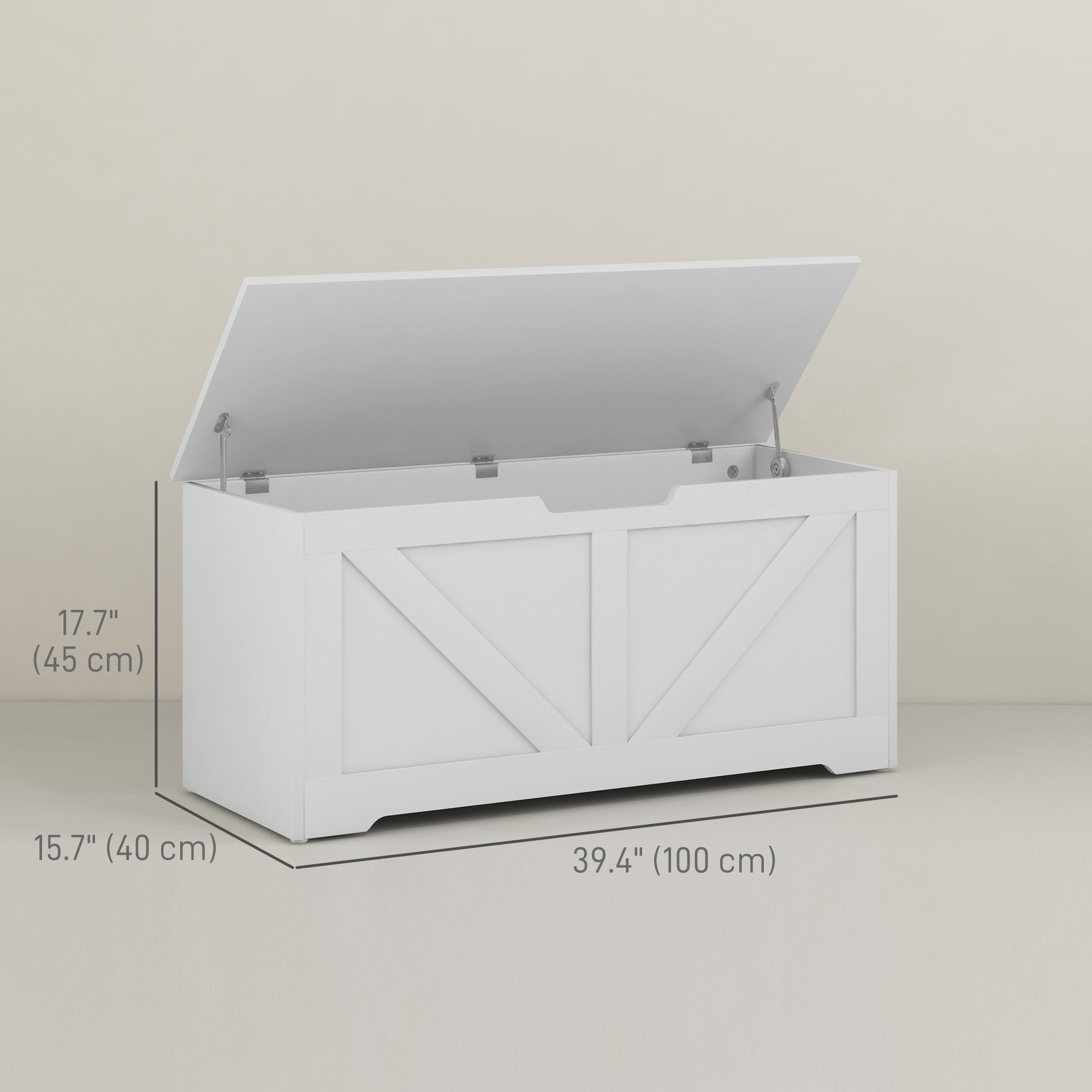 39.4 Inches Storage Chest, Storage Trunk with 2 Safety Hinges, Wooden Box for Living Room, White Wood Grain Storage Cabinets at Gallery Canada