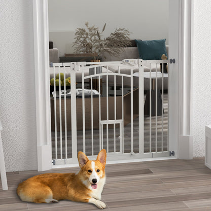 Auto-Close Pet Gate, Stair Gate with Cat Door, Double Locking for Doorways Hallways Stairs, Fits 29"-39.4" Wide, White Houses, Kennels & Pens   at Gallery Canada