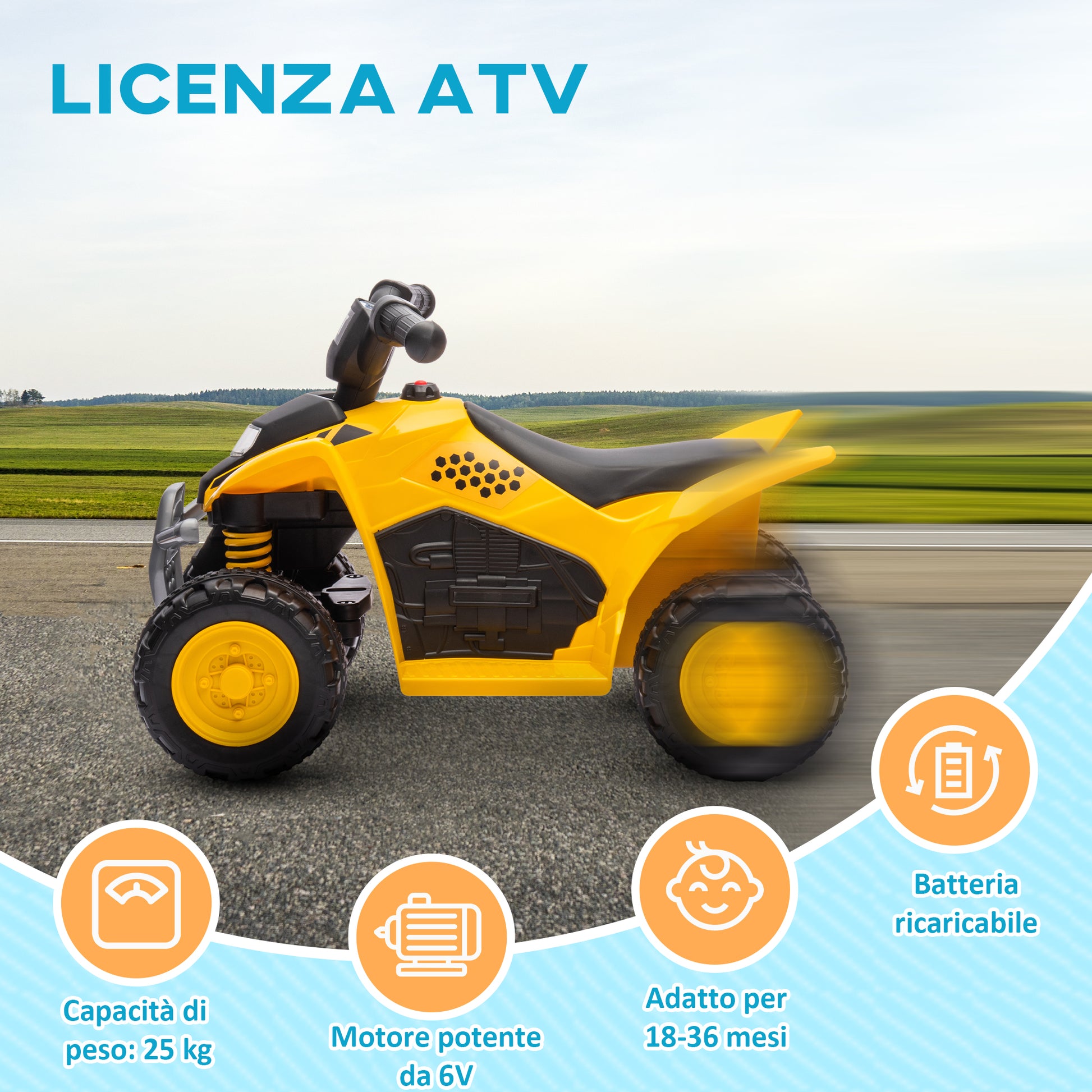 Licensed Kids ATV, 6V Electric Ride on Car for Kids with Horn, LED Headlights, for 18-36 Months, Yellow Electric Toy Cars   at Gallery Canada