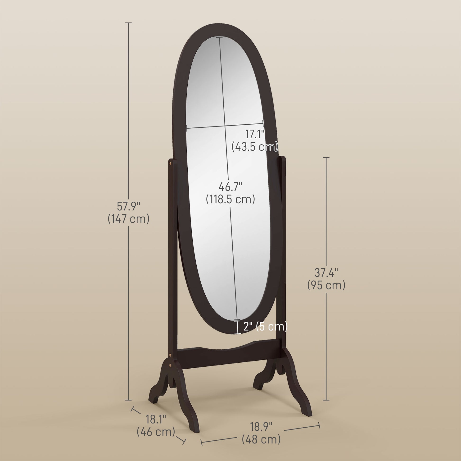 Floor Standing Mirror Full Length Mirror with Adjustable Angle Oval Frame for Dressing Room Bedroom Living Room Coffee Full Length Mirrors   at Gallery Canada