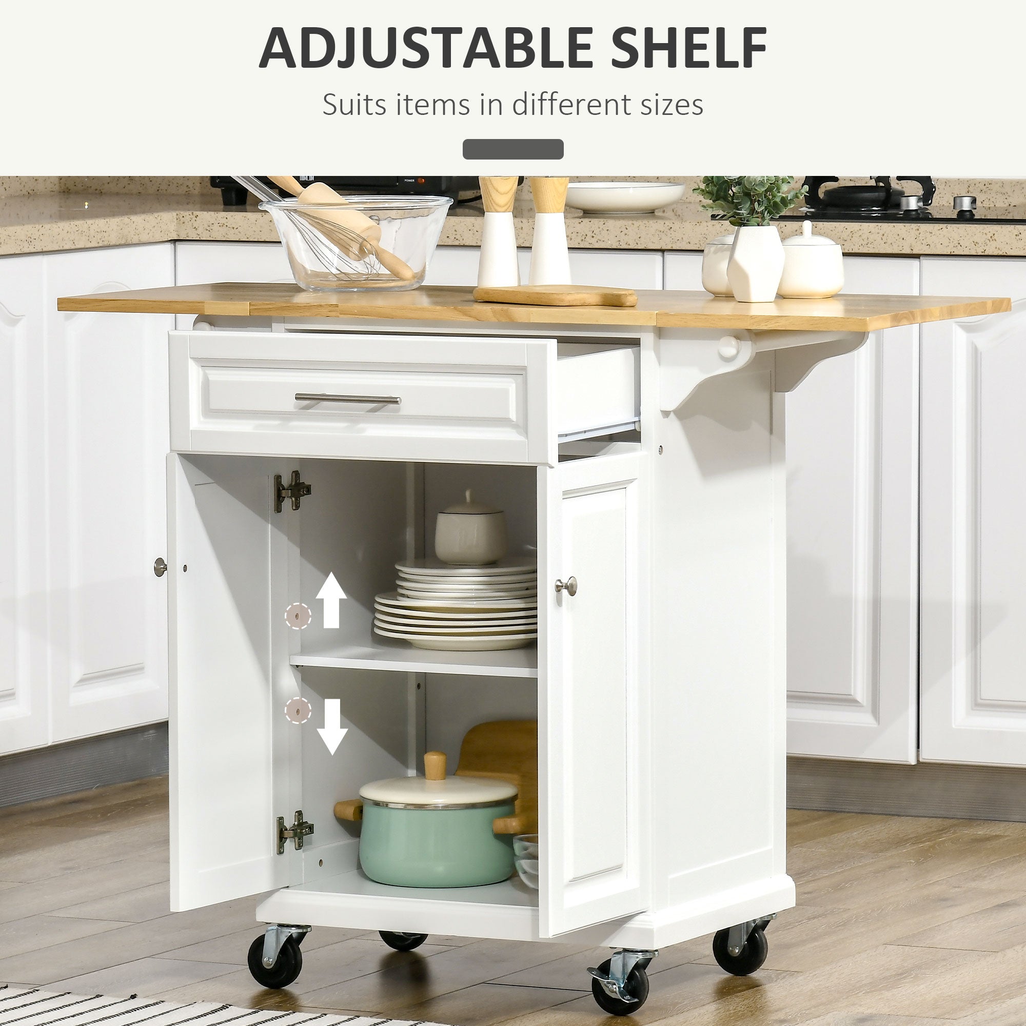 Kitchen Island Cart on Wheels with Extended Counter Drawer Cabinet Towel Racks Kitchen Islands & Kitchen Carts at Gallery Canada