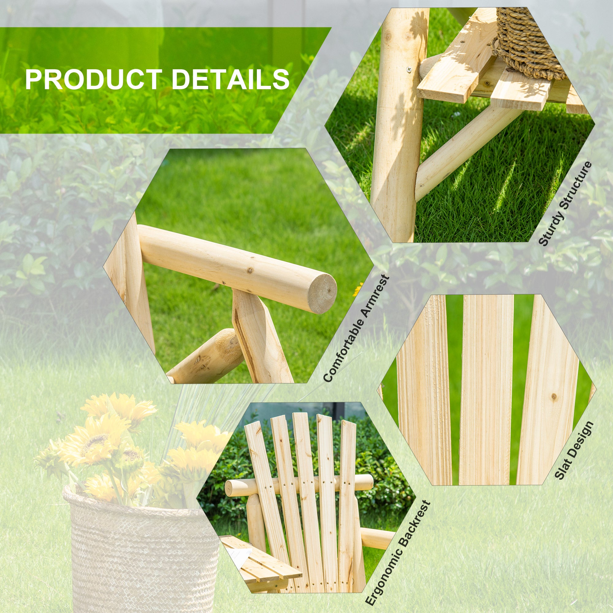 Wood Adirondack Patio Chair Bench with Center Coffee Table, for Lounging and Relaxing Outdoors Natural Outdoor Benches at Gallery Canada