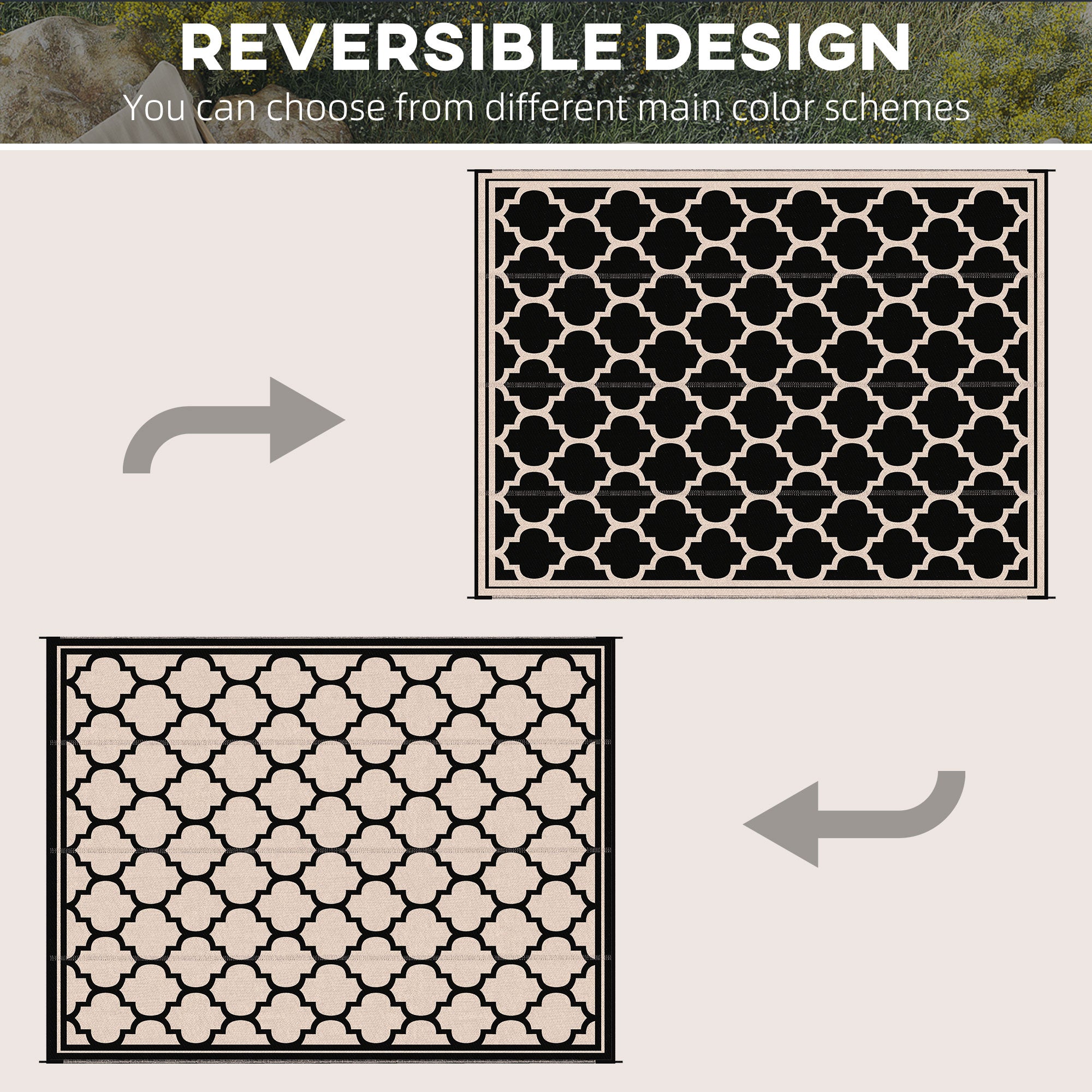 9'x12' Reversible Outdoor RV Rug, Patio Floor Mat, Plastic Straw Rug for Backyard, Deck, Beach, Camping, Black Outdoor Reversible Rugs at Gallery Canada