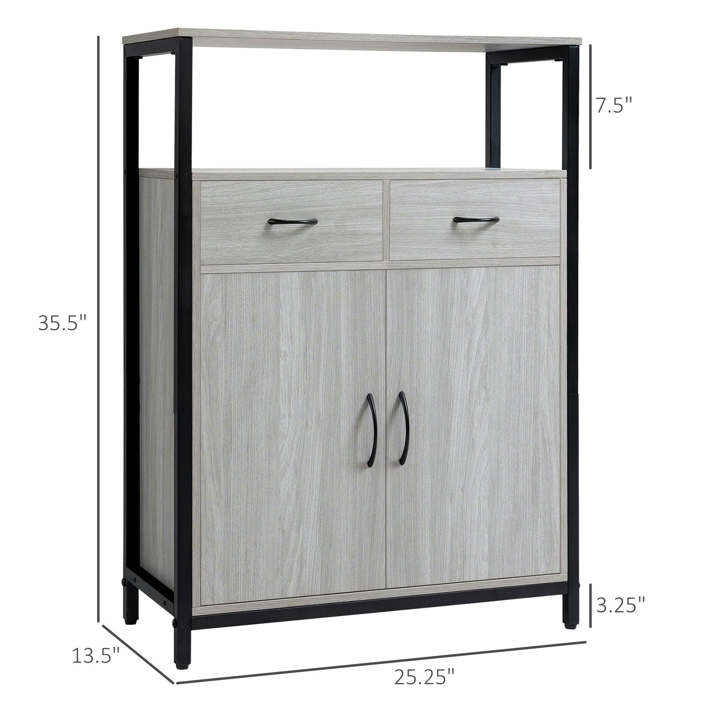 Storage Cabinet, Sideboard with 2 Drawers and Adjustable Shelves for Living Room, Light Grey Storage Cabinets   at Gallery Canada