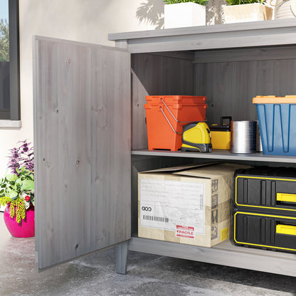 Wooden Outdoor Storage Cabinet, Garden Shed Potting Shed with Shelf and Double Doors, Light Grey Sheds at Gallery Canada