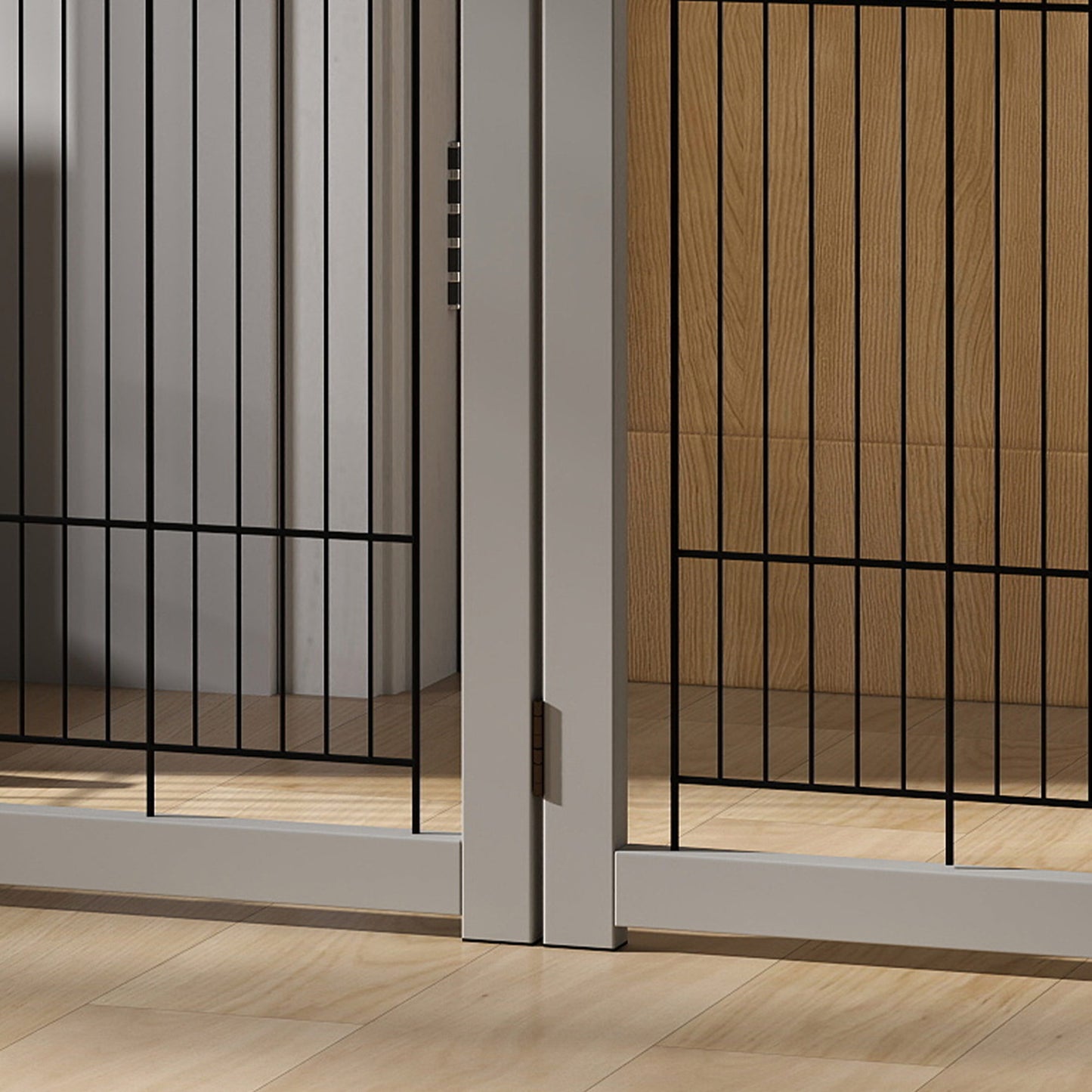 Wooden Dog Gate for Small &; Medium Dogs 4 Panel w/ Support Feet Foldable Pet Fence for House Doorway Light Grey Houses, Kennels & Pens   at Gallery Canada