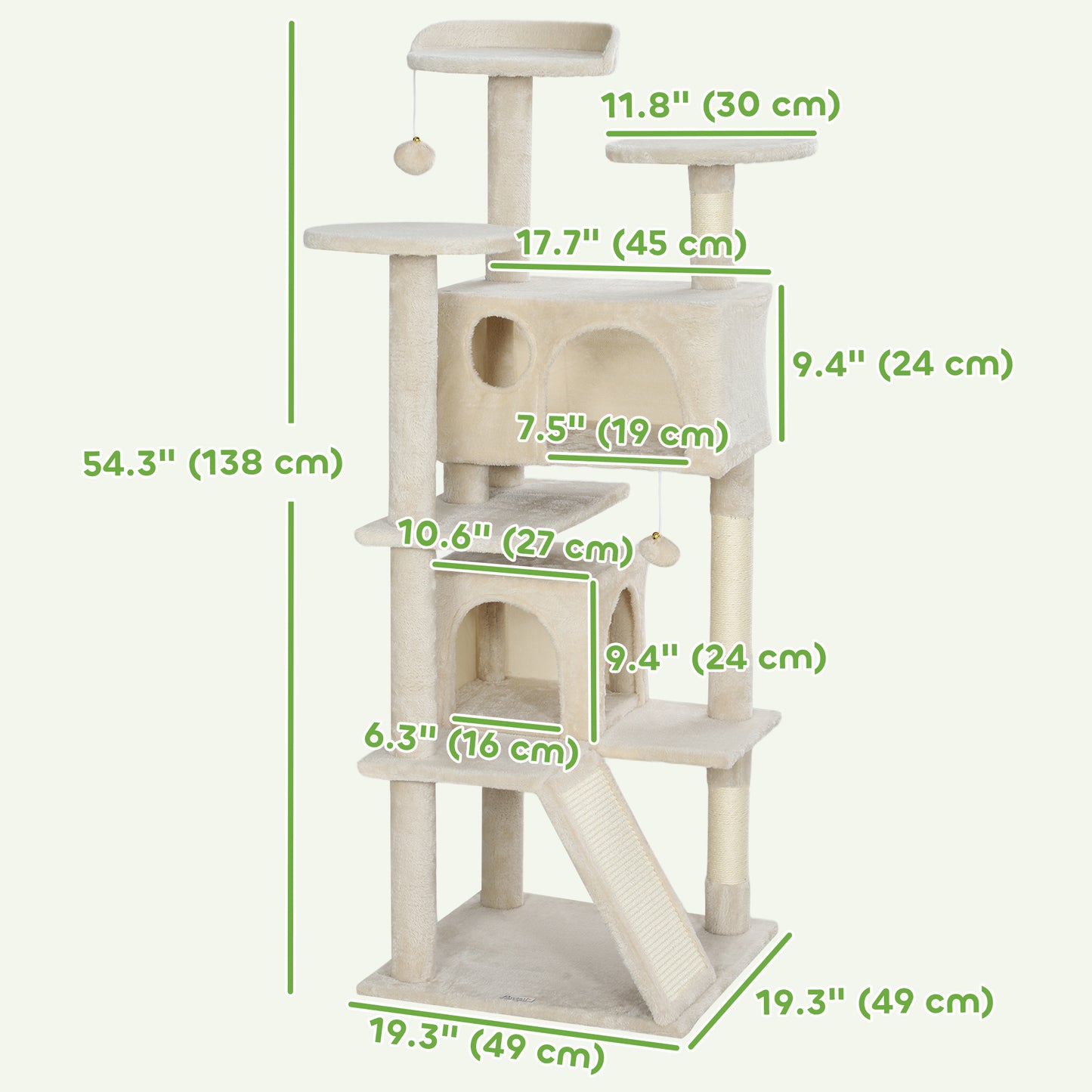 54" Cat Tree, Multi-Level Cat Tower with Scratching Posts, Cat Condos, Bed, Platforms, Ramp, Toy Ball, Beige Cat Towers   at Gallery Canada