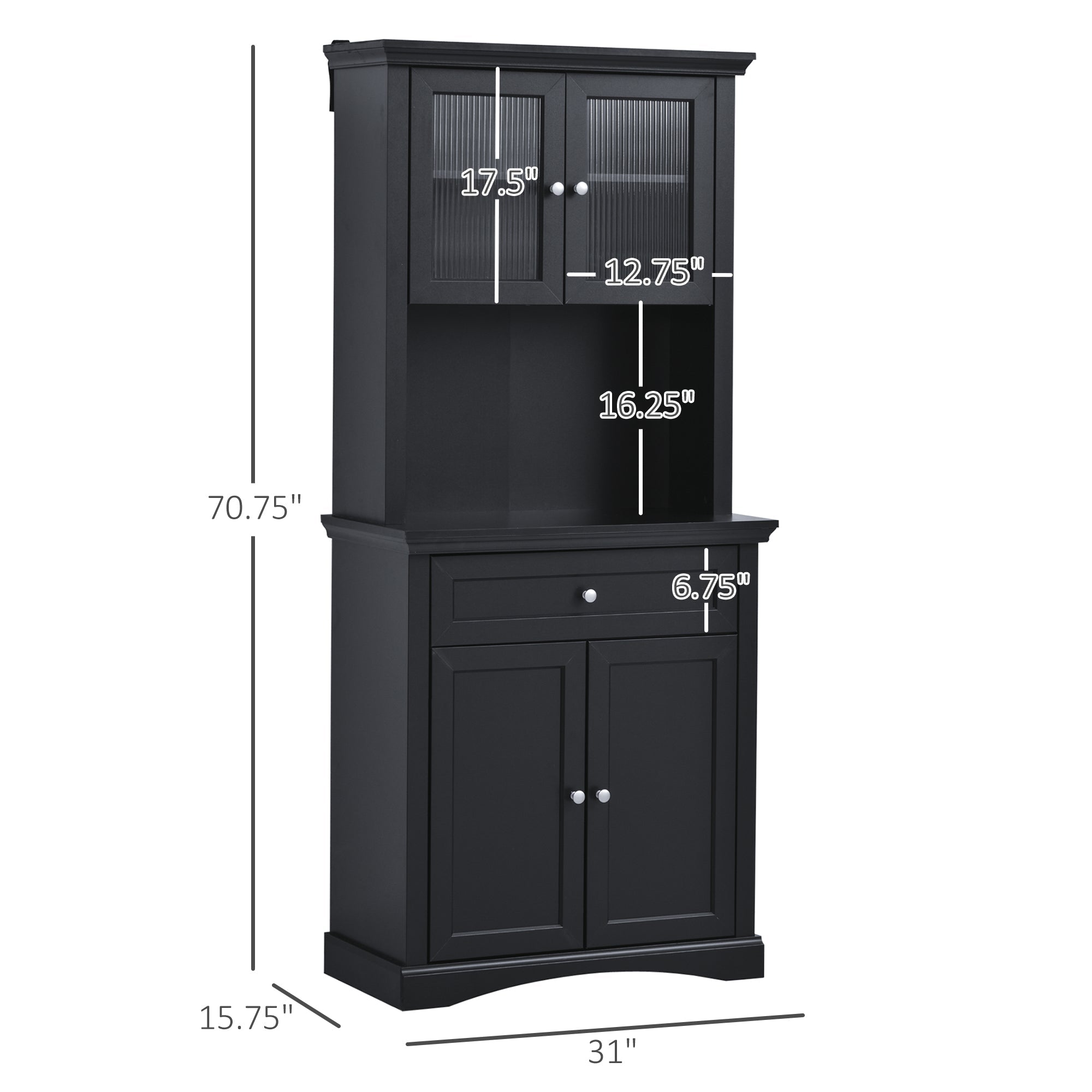 Tall Colonial Style Kitchen Pantry Storage Cabinet W/ Adjustable Shelves Black Kitchen Pantry Cabinets   at Gallery Canada