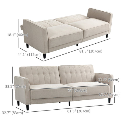 Pull Out Sofa Bed, Button Tufted Fabric Convertible Bed Couch with Adjustable Back, for Living Room, Beige 2-Seater Sofas   at Gallery Canada