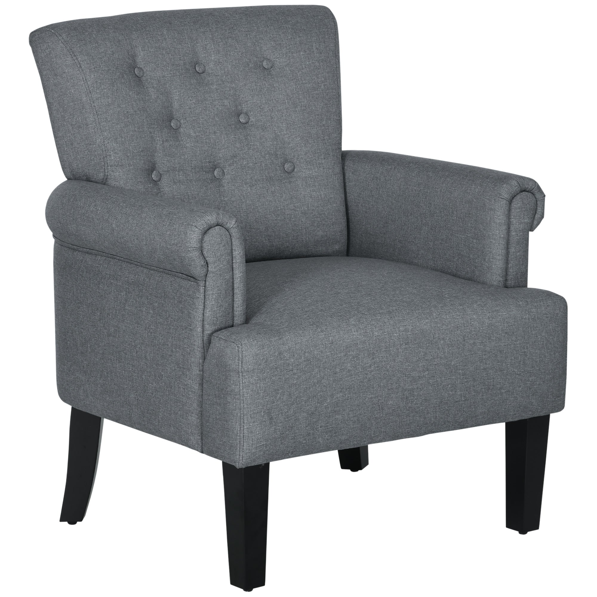 Armchair, Fabric Accent Chair, Modern Living Room Chair with Wood Legs and Rolled Arms for Bedroom, Grey Single Sofas Dark Grey  at Gallery Canada