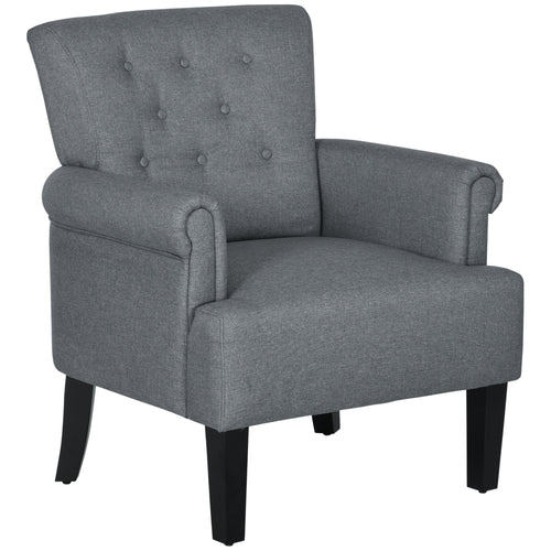 Armchair, Fabric Accent Chair, Modern Living Room Chair with Wood Legs and Rolled Arms for Bedroom, Grey