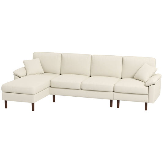 L-Shape Sofa, Modern Sectional Couch with Changeable Chaise Lounge, Pillows and Wooden Legs for Living Room, Cream White 3-Seater Sofas   at Gallery Canada