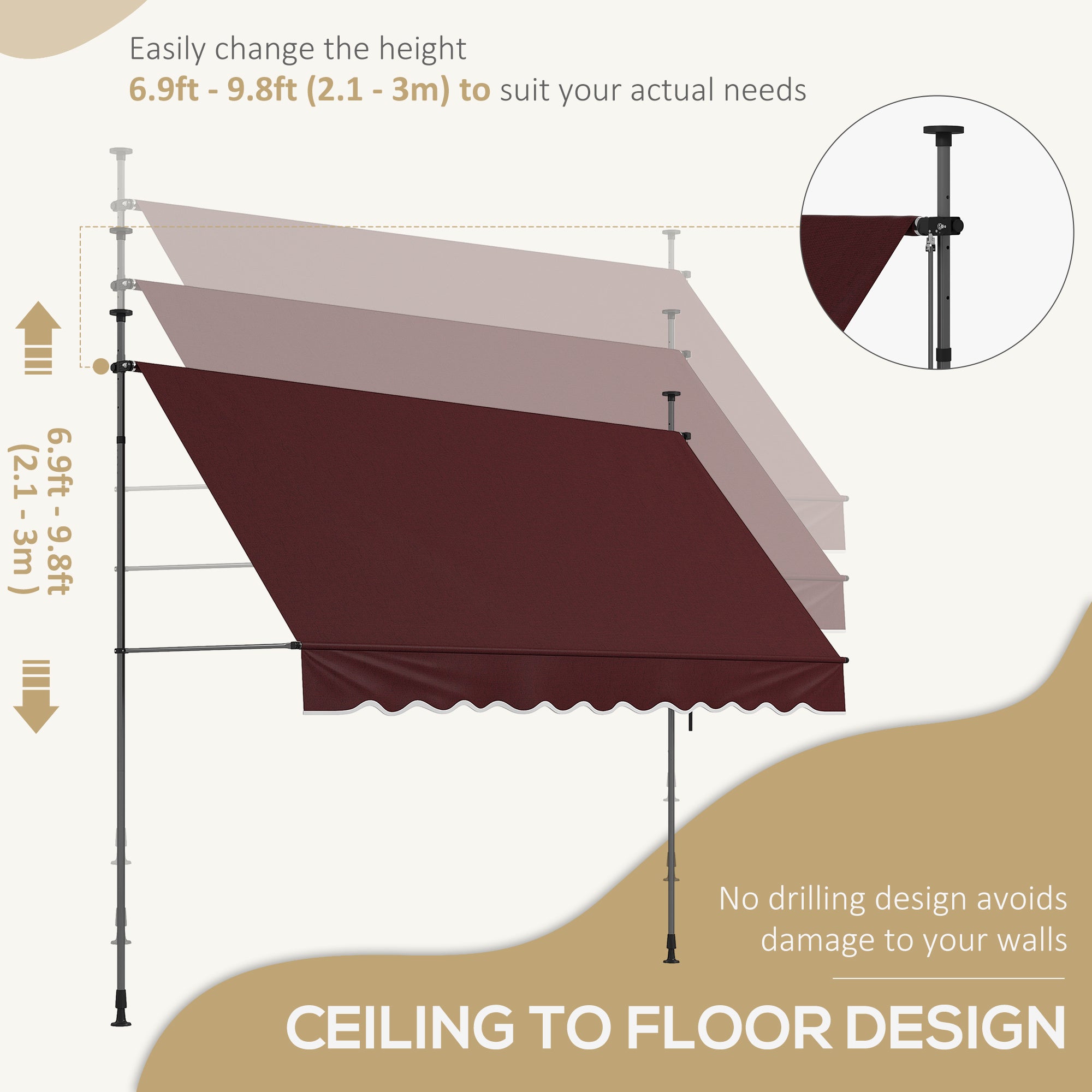 10' x 3' Manual Retractable Awning, Non-Screw Freestanding Patio Awning, UV Resistant, for Window or Door, Wine Red Window Awnings at Gallery Canada
