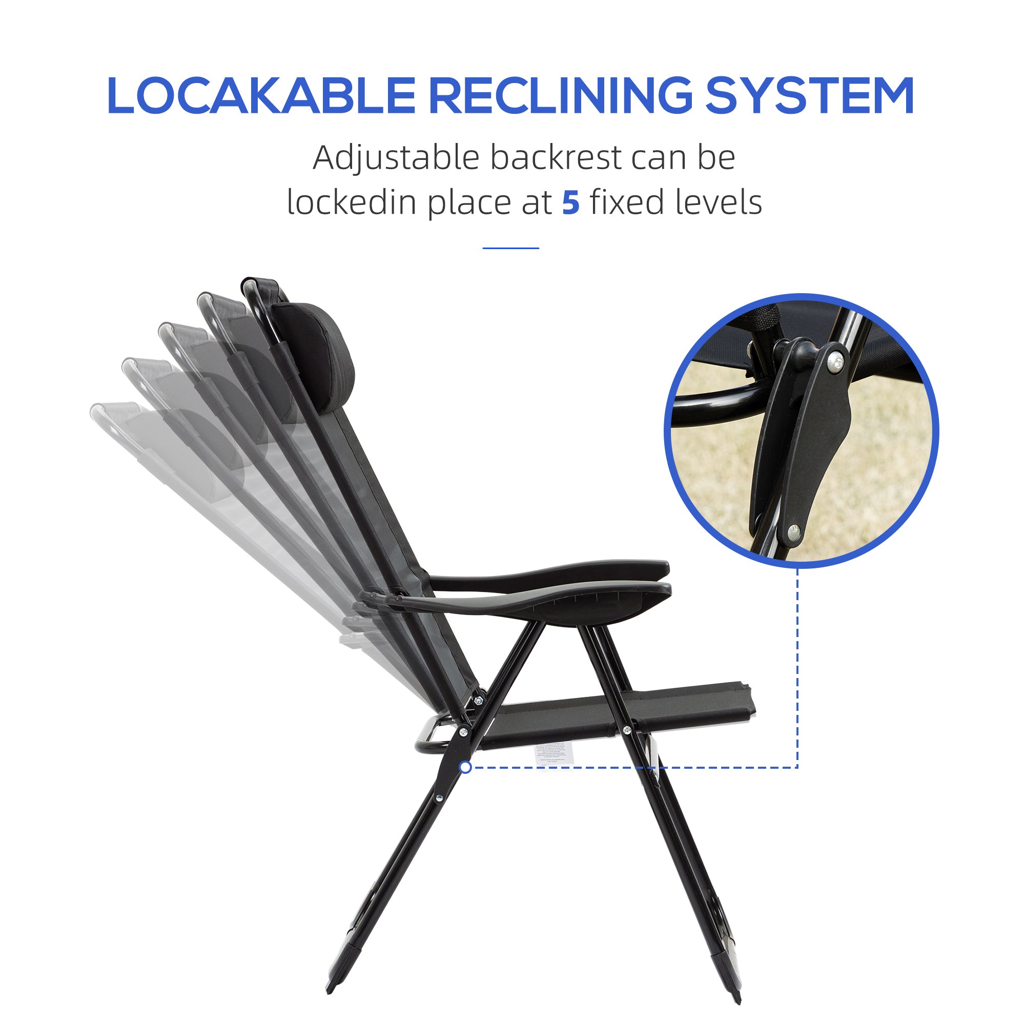 Set of 4 Camping Chairs, Outdoor Folding Lounge Chair Set with 5 Level Adjustable Backrest, Removable Headrest, Armrest for Camping, Backyard, Black Patio Chairs at Gallery Canada