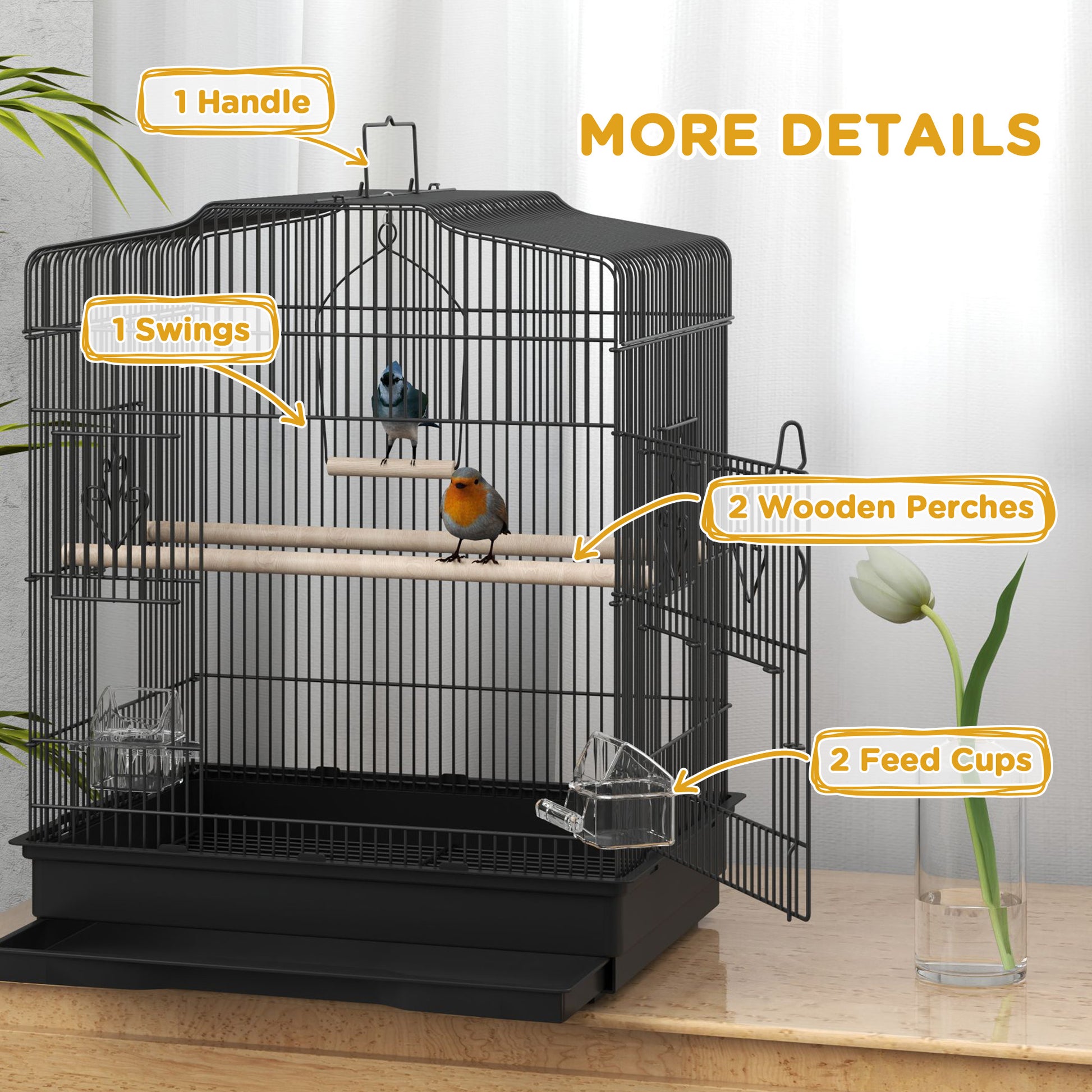 23" Bird Cage, Finches Canaries, Parrot Cage with Doors Perches, 2 Feeder Pet Supplies, Black Bird Cages at Gallery Canada