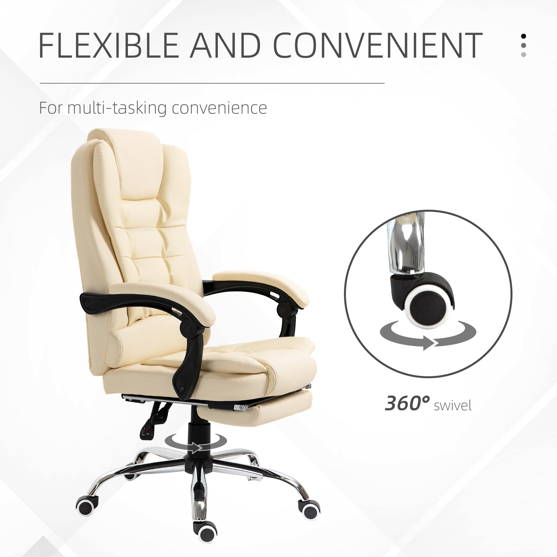 High Back Office Chair PU Leather Executive Office Chair with Retractable Footrest Padded Armrest Cream White Executive & Manager Chairs   at Gallery Canada