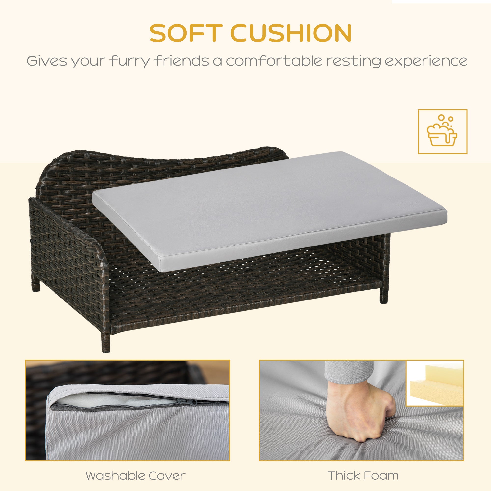 Rattan Pet Sofa for Large &; Medium Dogs, Indoor &; Outdoor Raised Wicker Dog Bed, Cat Couch, with Soft Washable Cushion, Charcoal Grey Dog Sofas at Gallery Canada
