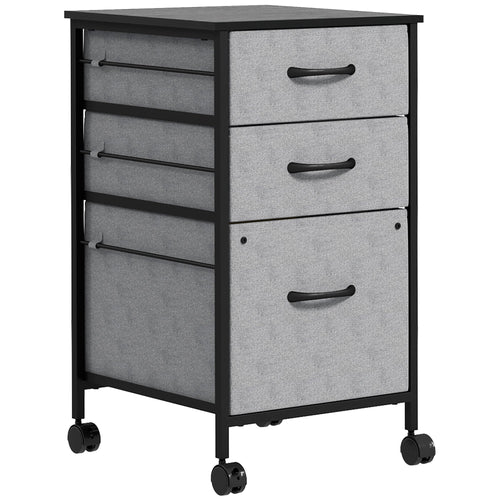 Industrial Mobile Vertical Filing Cabinet with 3 Drawers, Printer Stand, Dark Grey