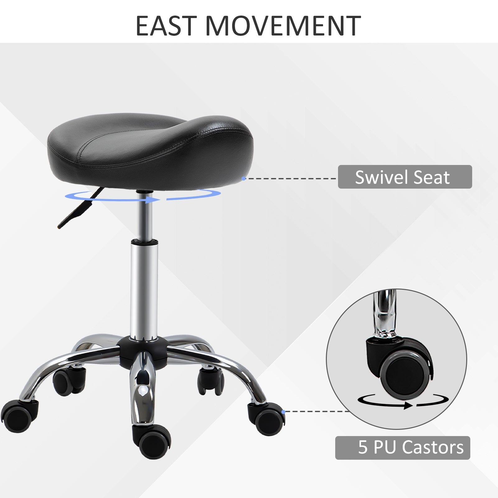 Saddle Stool, Height Adjustable Rolling Salon Chair with PU Leather for Massage, Spa, Clinic, Beauty and Tattoo, Black Salon Stools   at Gallery Canada