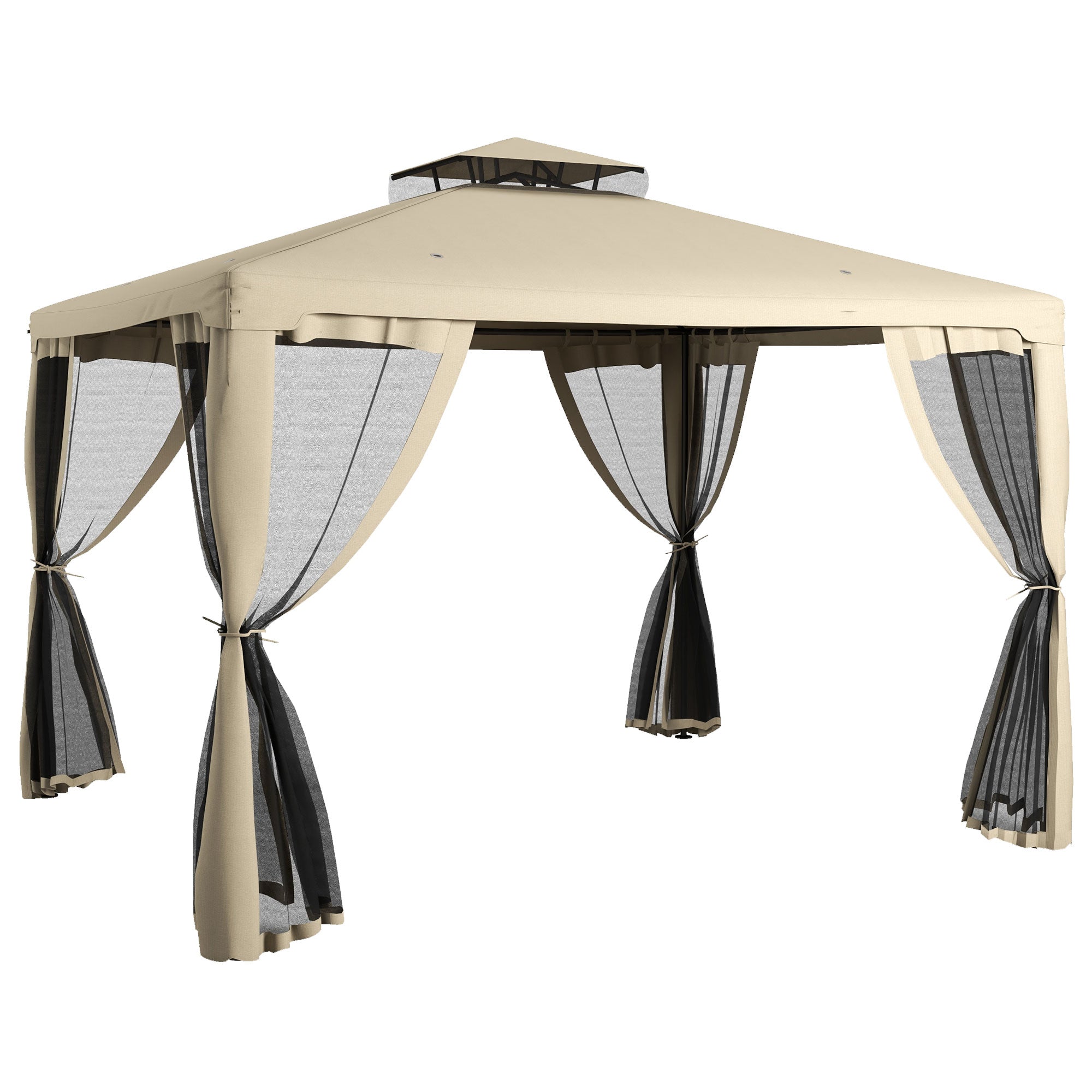 12' x 10' Patio Gazebo Outdoor Pavilion 2 Tire Roof Canopy Shelter Garden, Steel Frame w/ Mosquito Netting, Taupe Gazebos at Gallery Canada
