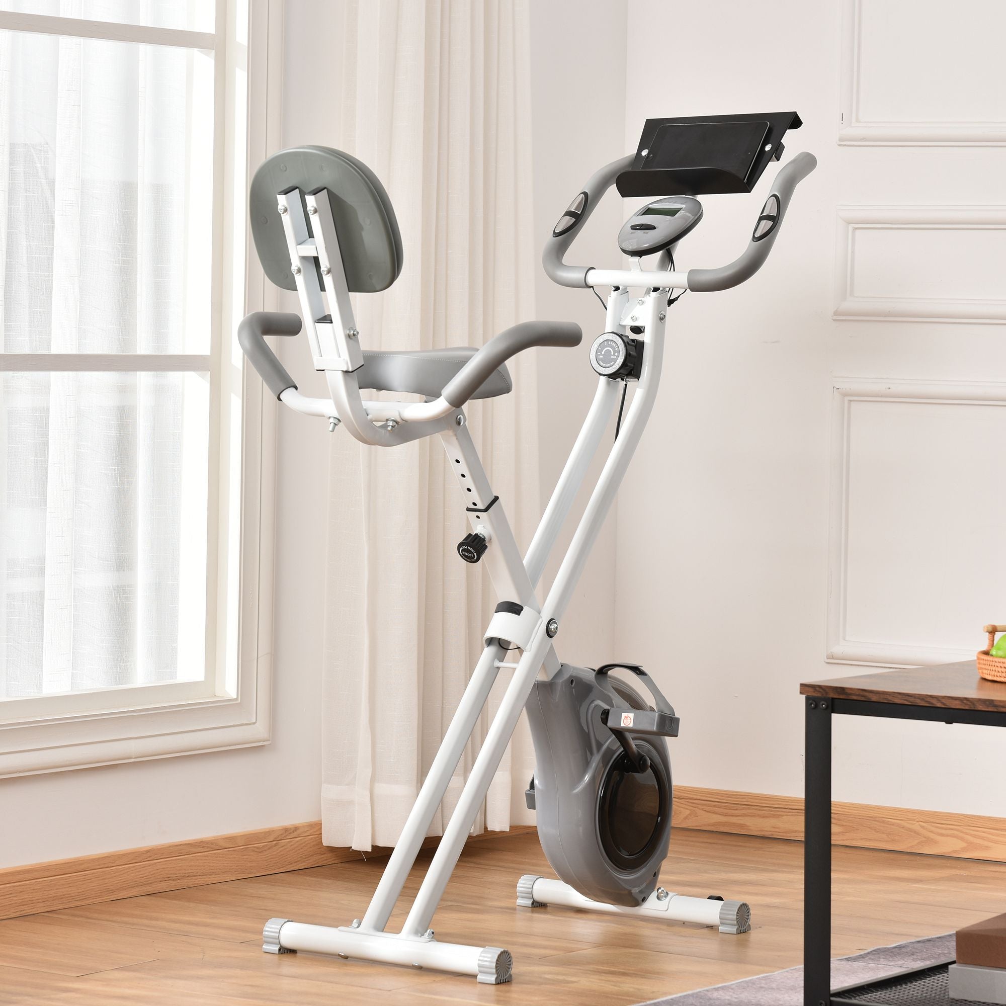 Folding Exercise Bike, Indoor Stationary Bike with 8-Level Magnetic Resistance and LCD Monitor, for Cardio Workout Grey Exercise & Stationary Bikes at Gallery Canada