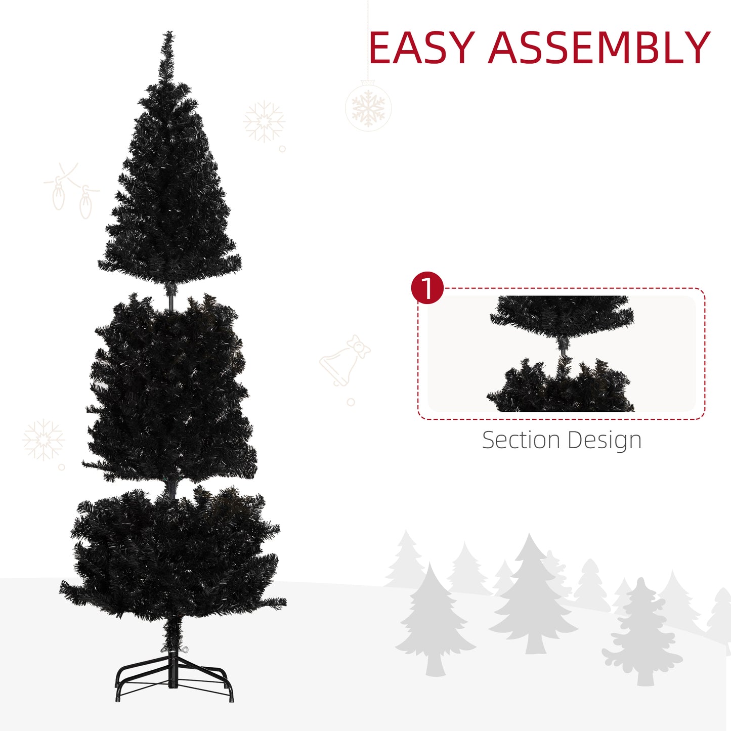 7FT Pencil Christmas Tree, Artificial Christmas Tree with Automatic Open for Home Party, Black Pencil Christmas Trees   at Gallery Canada